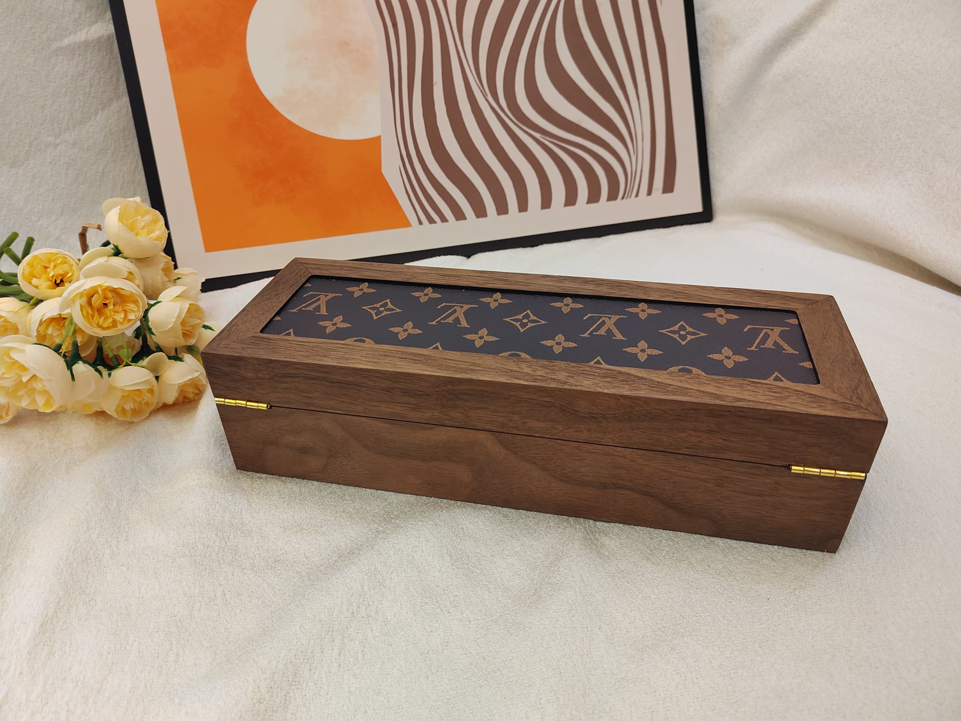 Walnut 6-Compartment Case: 4 Watch Slots + 2 Ring Rows - Comprehensive 5
