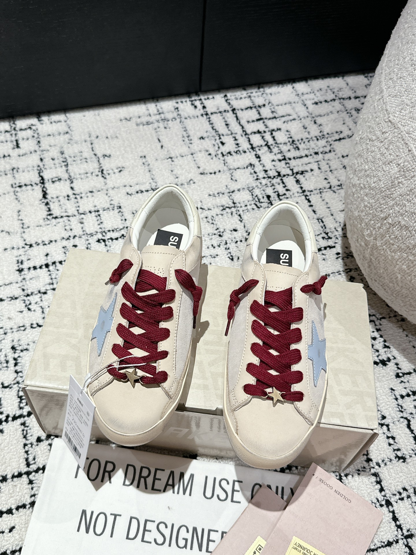 Golden Goose Skateboard Shoes Apricot Color Blue Gold Red White Unisex Women Cowhide Sheepskin