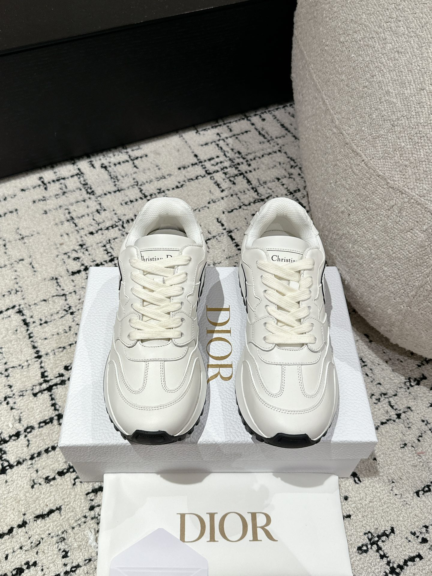 Dior Zapatos Zapatillas deportivas Negro Blanco Universal para hombres y mujeres Cuero de vaca Caucho Fashion Casual