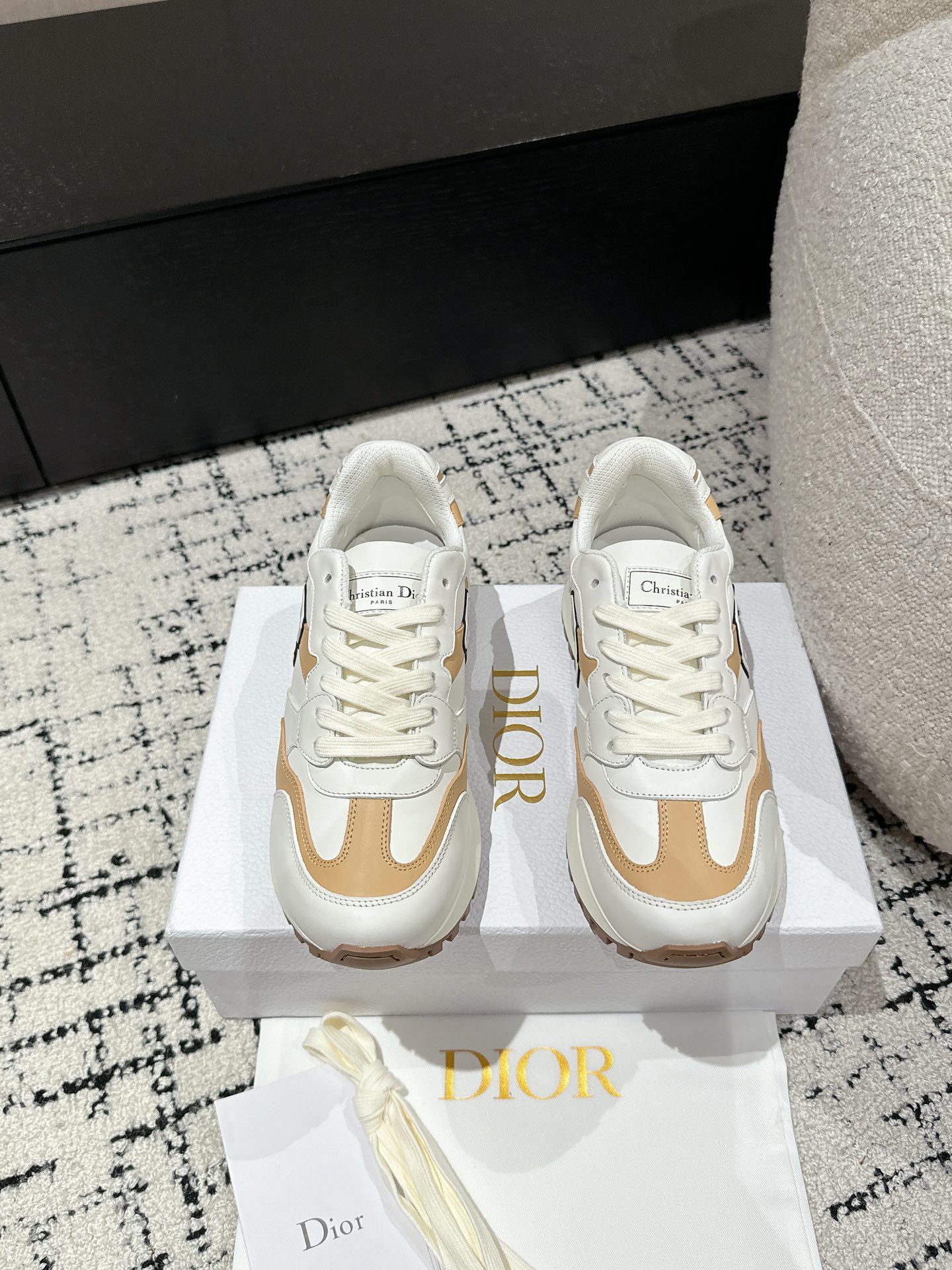 Dior Nuevo
 Zapatos Zapatillas deportivas Negro Blanco Universal para hombres y mujeres Cuero de vaca Caucho Fashion Casual