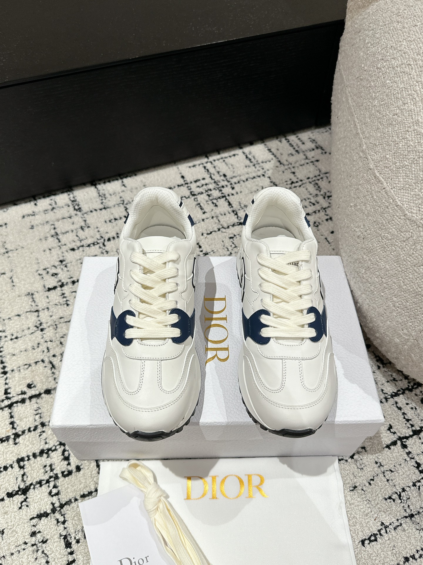 Dior Zapatos Zapatillas deportivas Negro Blanco Universal para hombres y mujeres Cuero de vaca Caucho Fashion Casual