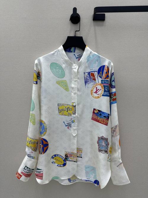 Louis Vuitton Rainbow Holiday Silk Shirt with Monogram and Badge Print 1 Louis Vuitton Rainbow Holiday Silk Shirt with Monogram and Badge Print