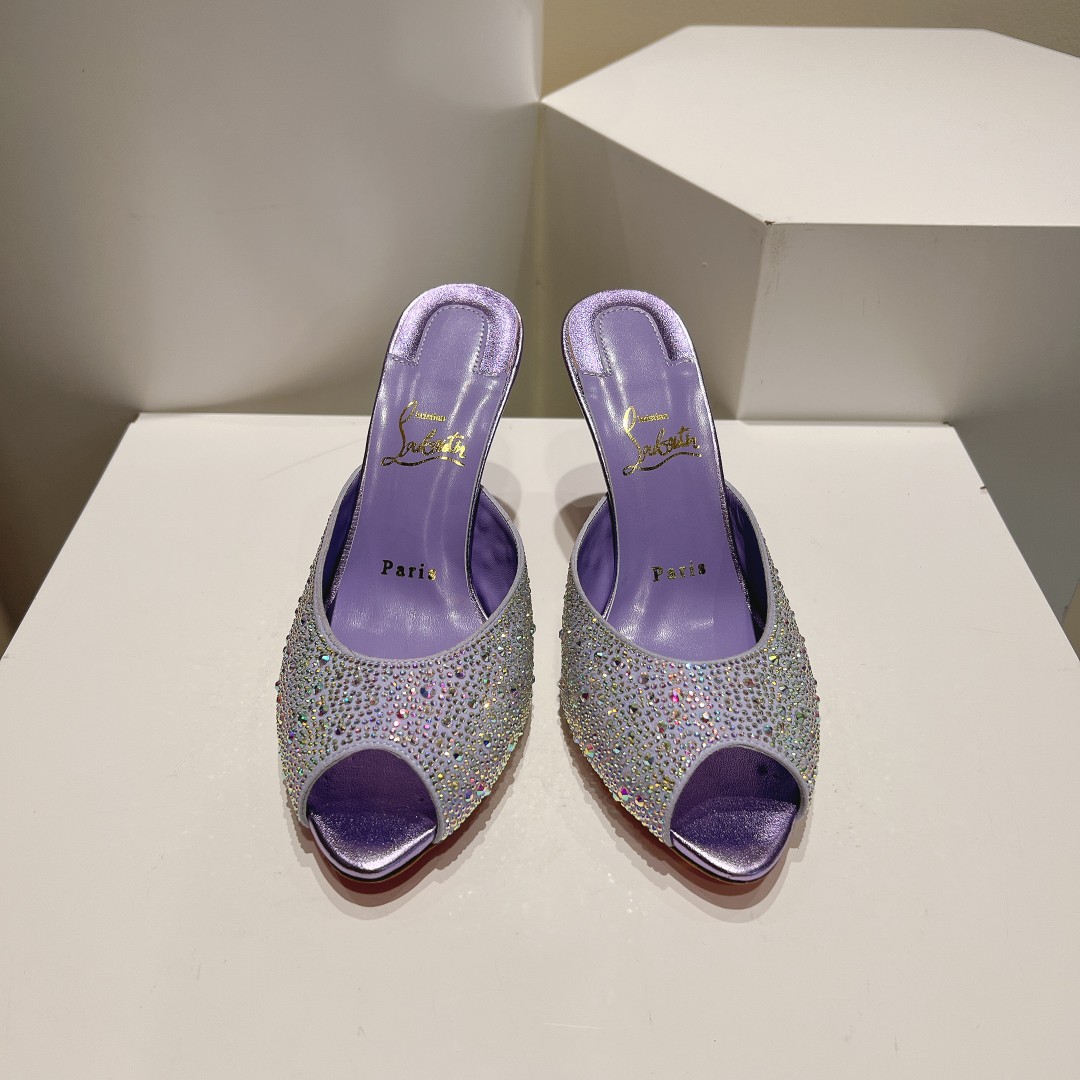 NO:129222,Top version Original box Christian Louboutin | s original product making heavy industry CL classic full-diamond fish mouth high heel slippers~ The upper has more than 2,000 super flashing rhinestones decorative upper, fish mouth open toe design, naughty mid-band and a bit sexy, the upper is both high-end and versatile. Material Swarovski rhinestones, grainy inner pearl sheepskin, outsole imported painted leather sole Size34-43 