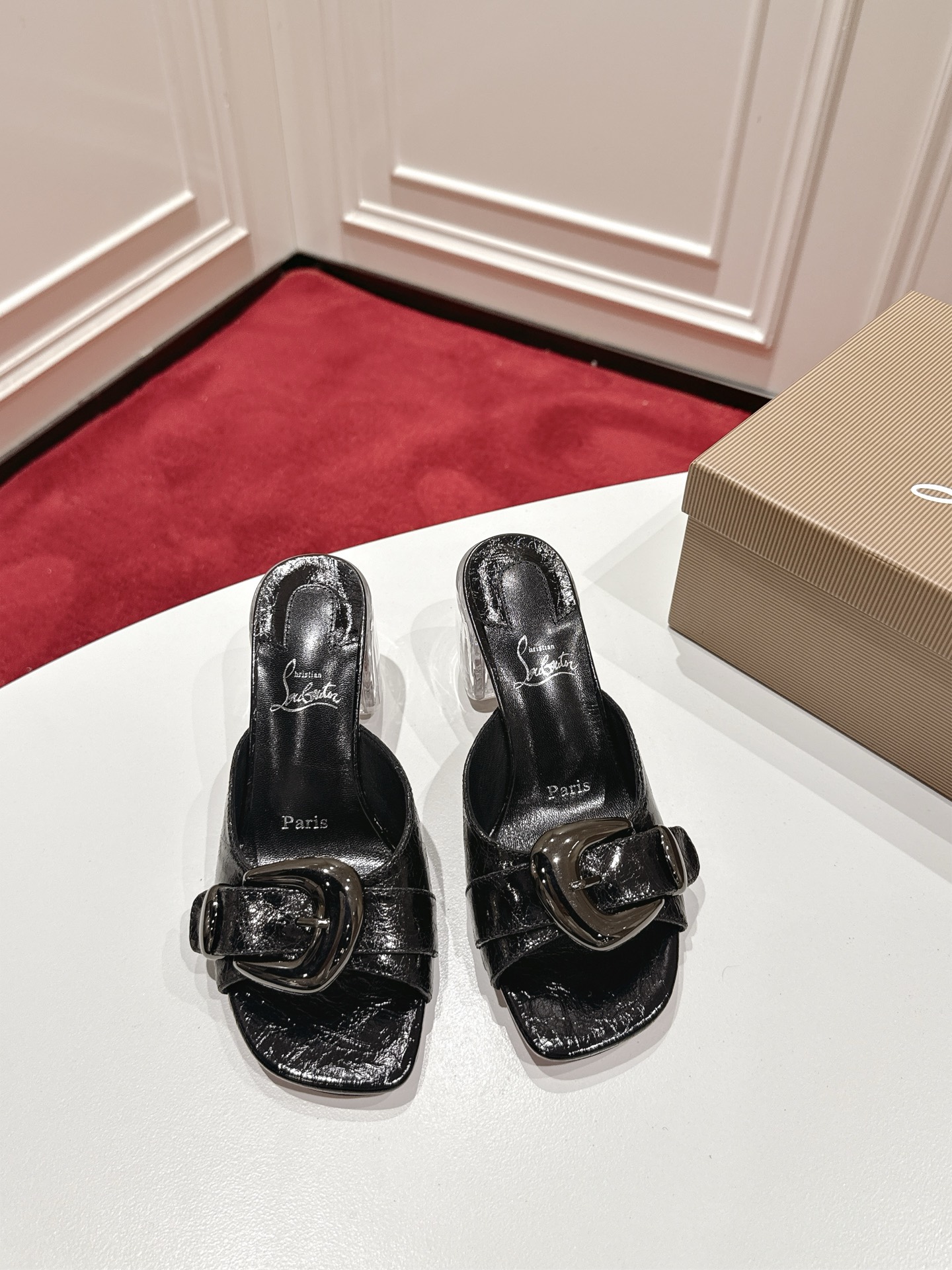 🆑 Versión superior caja original @ Christian Louboutin sandalias de una pieza con tacón de cristal y tacones altos, sa…