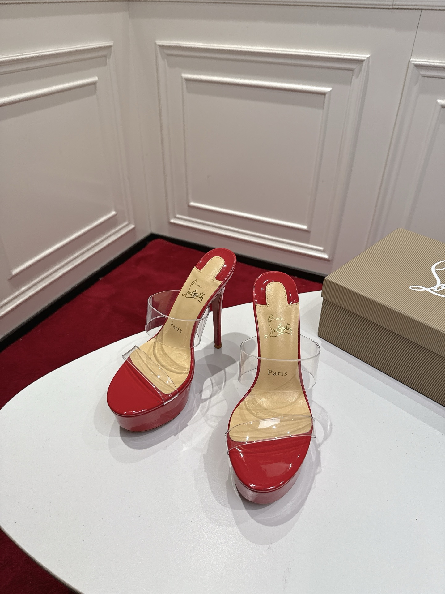 NO:901872,Top version original box Christian Louboutin | 6s original heavy-duty CL two-strap film high-heeled slippers ~ Material original imported film Grained pearlescent sheepskin lining Outsole Original imported AR1 top genuine leather outsole Size 34-43 '34.40.41.42.43 Customized and non-refundable' Color: Five colors Heel height 16cm, high-heeled slippers, christian louboutin, high  heels,slippers,sheepskin,Leather soles19860909顶级版 原版盒 Christian Louboutin | 6s原版做货重工CL两带水台胶片高跟拖鞋～ 材质原版进口胶片 内里粒面珠光羊皮里 大底原版进口AR1顶级真皮大底 Size34-43「34.40.41.42.43订做不退换」 Color: 五个配色 跟高16cm,高跟鞋拖鞋,christian louboutin,high heels,slippers,sheepskin,Leather soles,Women's Shoes