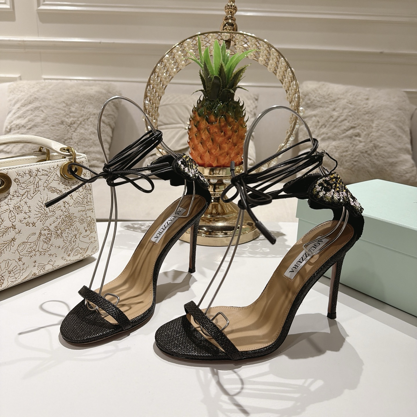 Aquazzura Crystal Butterfly Ankle Tie Heel Sandals