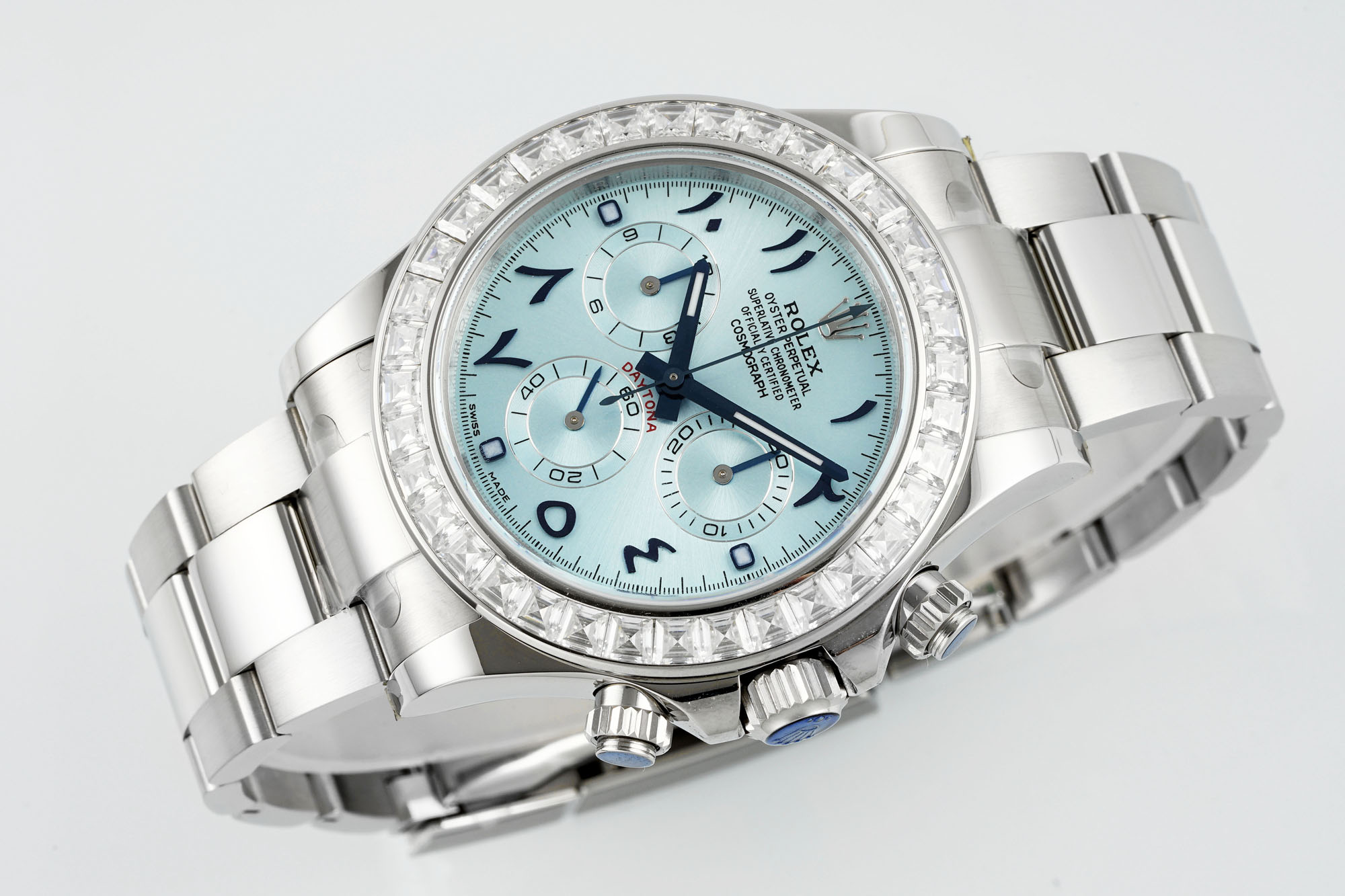 NO:641098,M 'Middle East Di' Daytona. Middle Eastern roasted blue ding vi hidden model, moissanite bezel,19860909M “中东迪”迪通拿.中东烤蓝丁vi隐藏款 莫桑钻圈口,,Watch