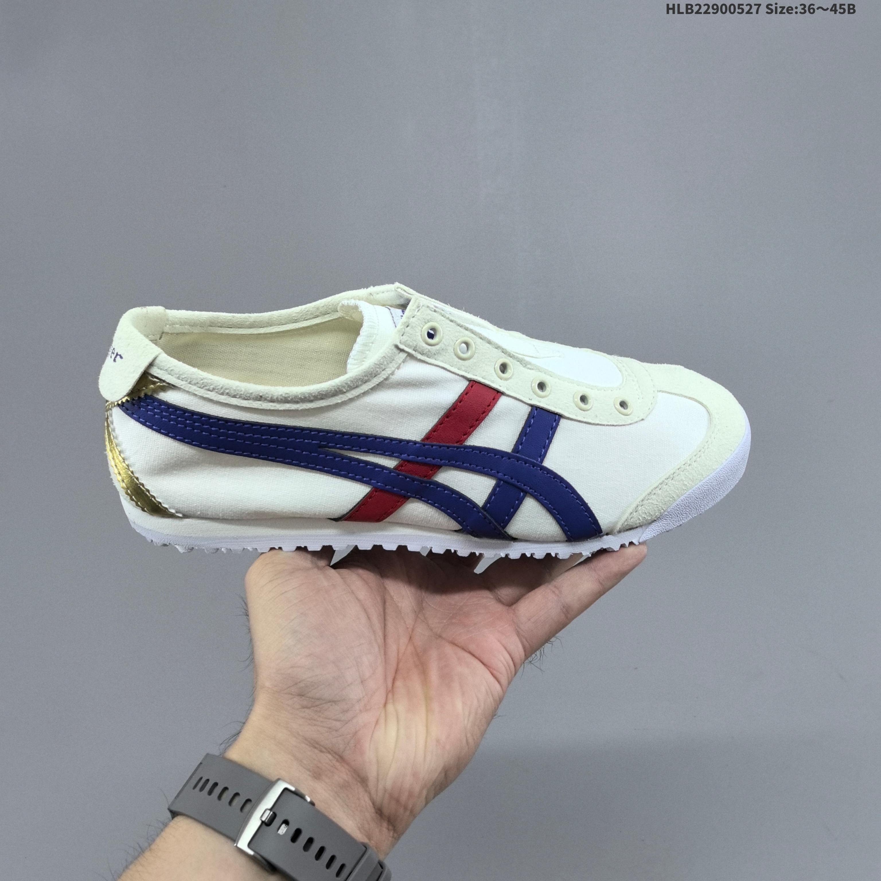 亚瑟士 Onitsuka Tiger Mexico 66 Slip On 鬼冢虎复古时尚 一脚蹬舒适透气皮革鞋面耐磨防滑 休闲运动跑步鞋 虎底采用磨耐防橡滑胶底大富有弹性,缓减冲震休闲运动鞋. 编码:HLB22900527 B