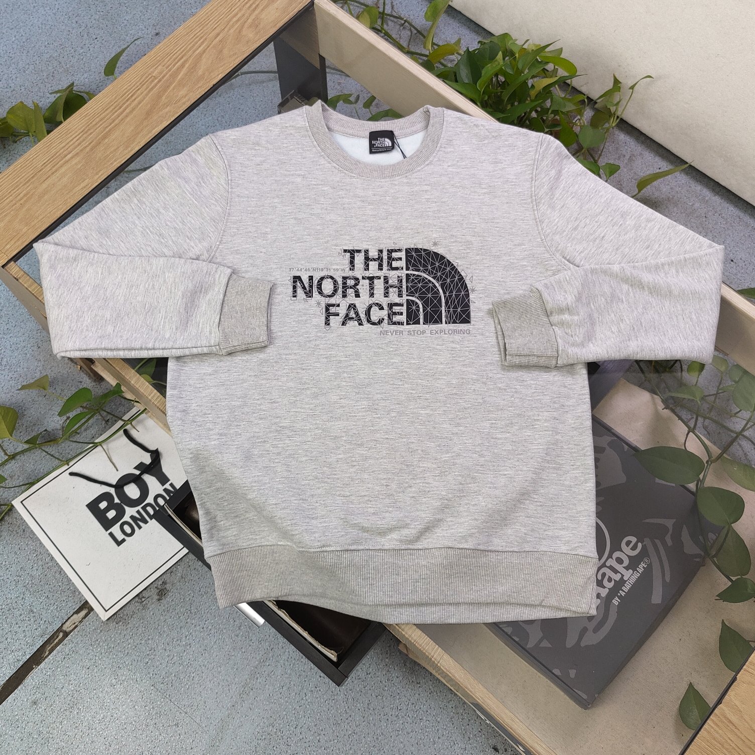 The North Face Clothing Sweatshirts Grey Printing Unisex Cotton Fall/Winter Collection Fashion Casual