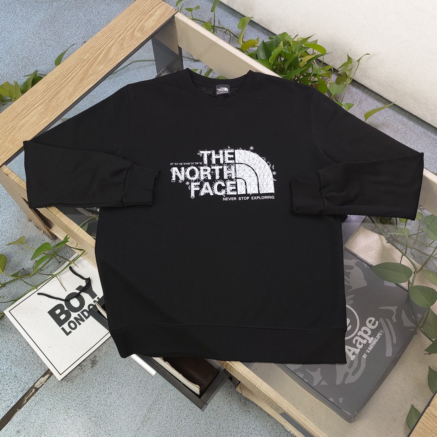 The North Face Clothing Sweatshirts Black Printing Unisex Cotton Fall/Winter Collection Fashion Casual