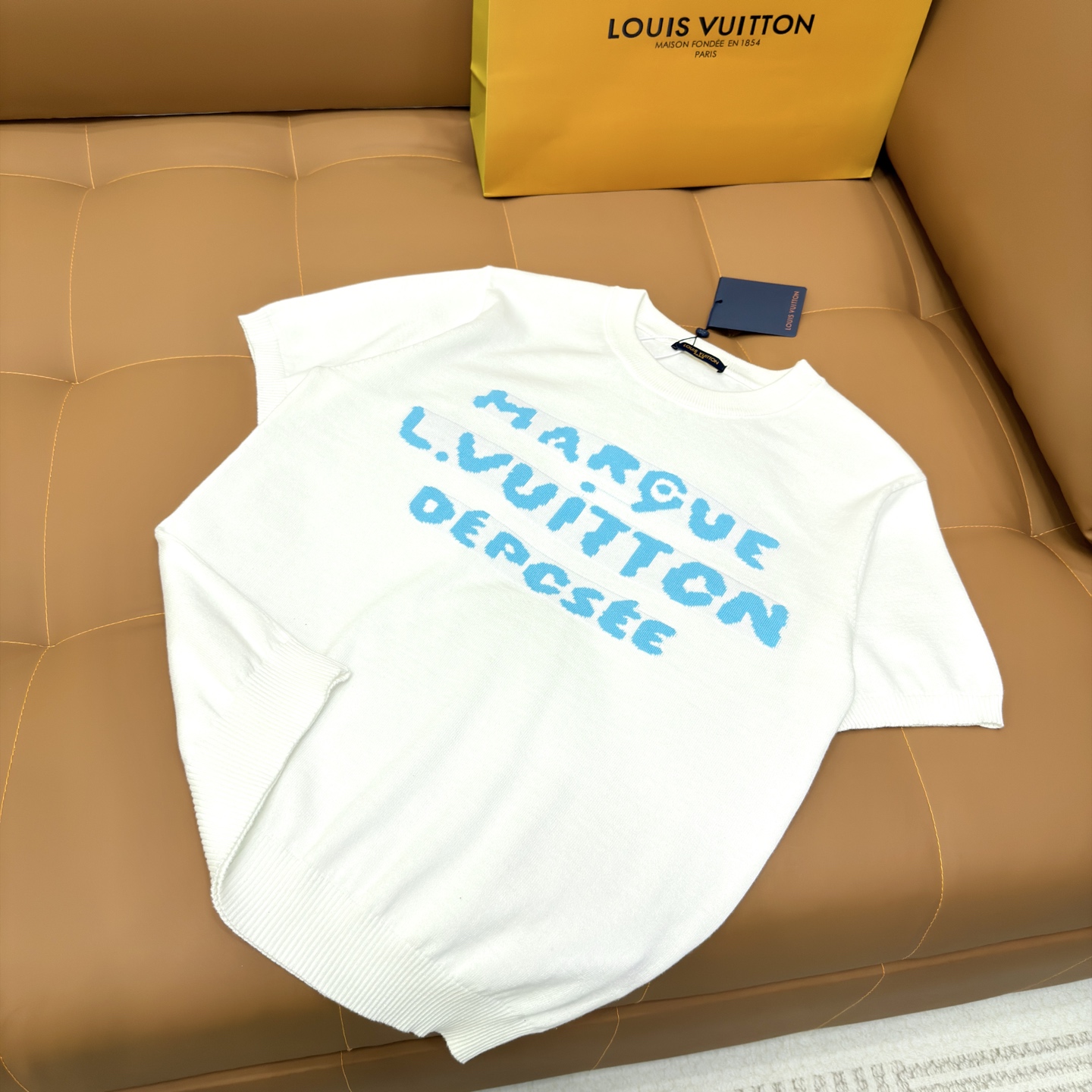 (Versión superior) P95 LV➡️Camiseta de punto de puro algodón Louis Vuitton 🧶jacquard de manga corta con cuello redondo…