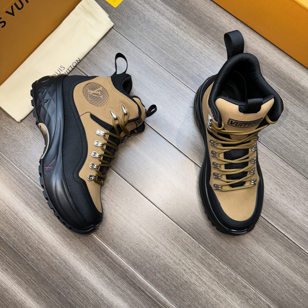 Louis Vuitton Skateboard Shoes Sneakers Plain Toe Gold Men Calfskin Cowhide PVC Fall/Winter Collection High Tops