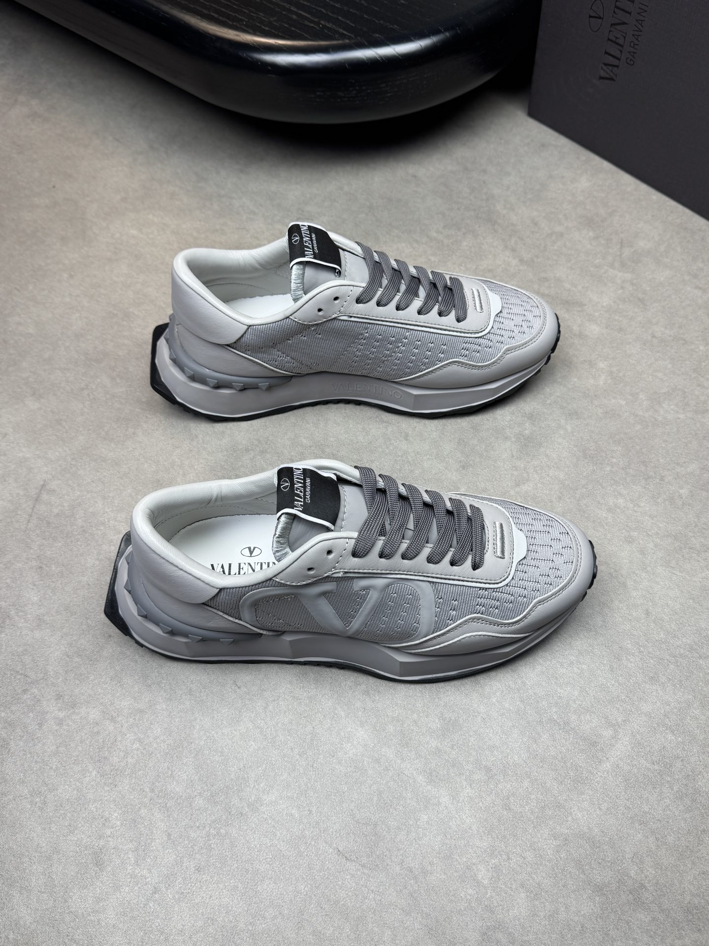 VALENTINO Garavani Gray Leather & Fabric Men's Runner Sneakers Size 39-44 1 VALENTINO Garavani Gray Leather & Fabric Men's Runner Sneakers Size 39-44