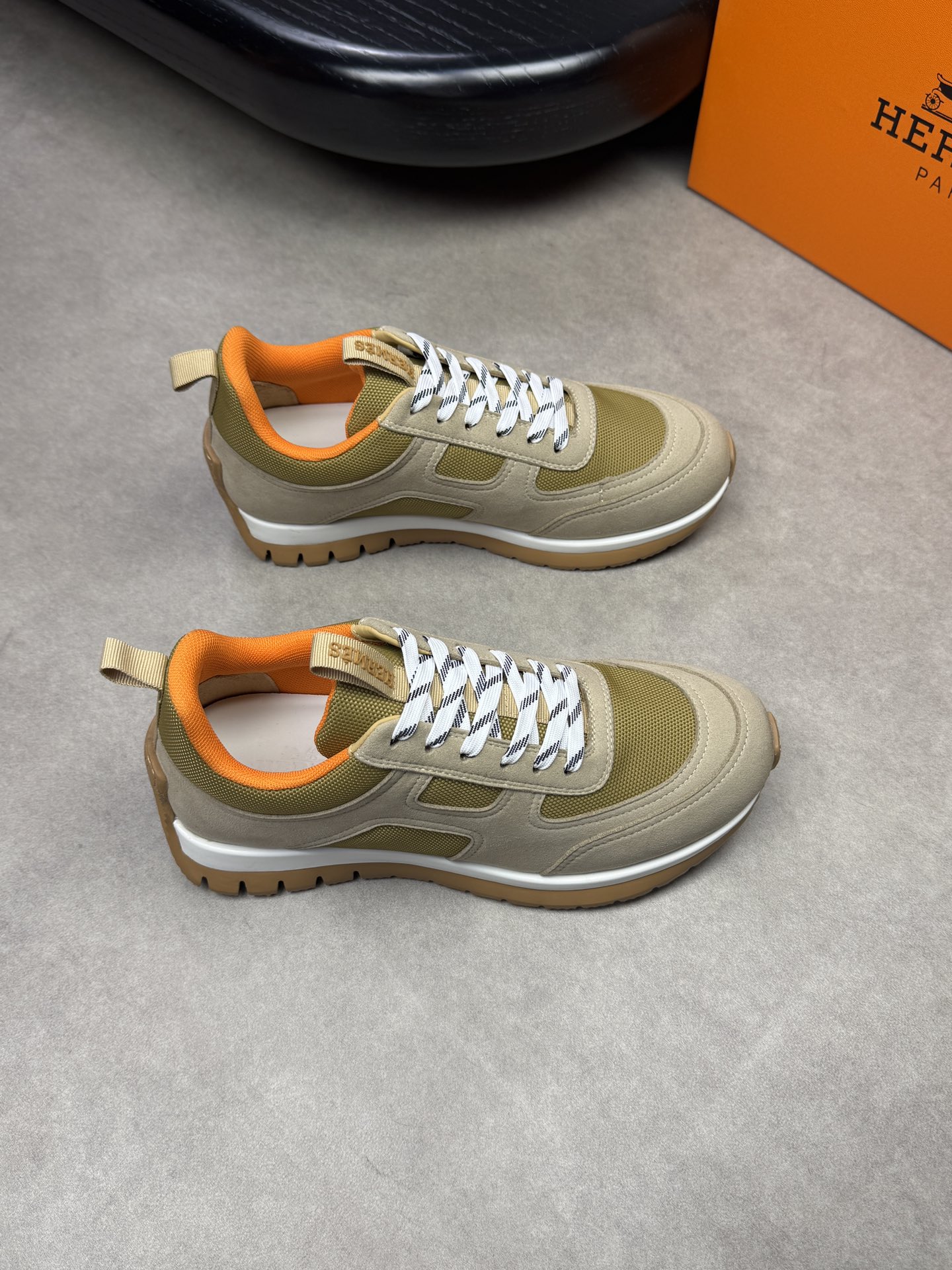 Hermes Men's Casual Sneakers in Suede and Canvas with 'H' Pattern