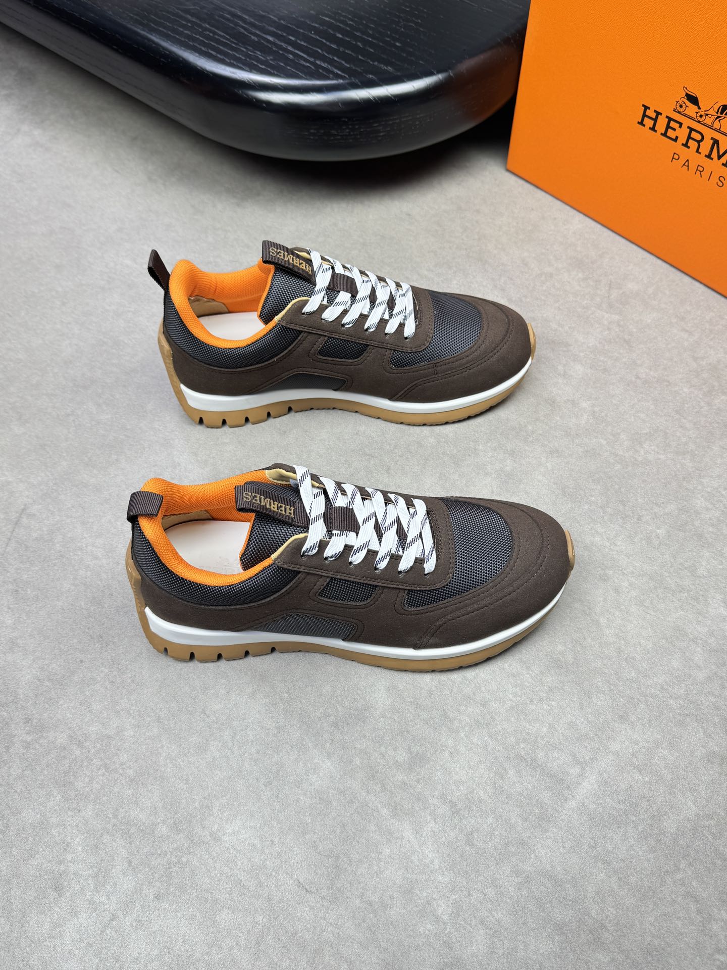 Hermes Men's Brown Suede & Canvas Casual Sneakers Designer H0372 Shoes