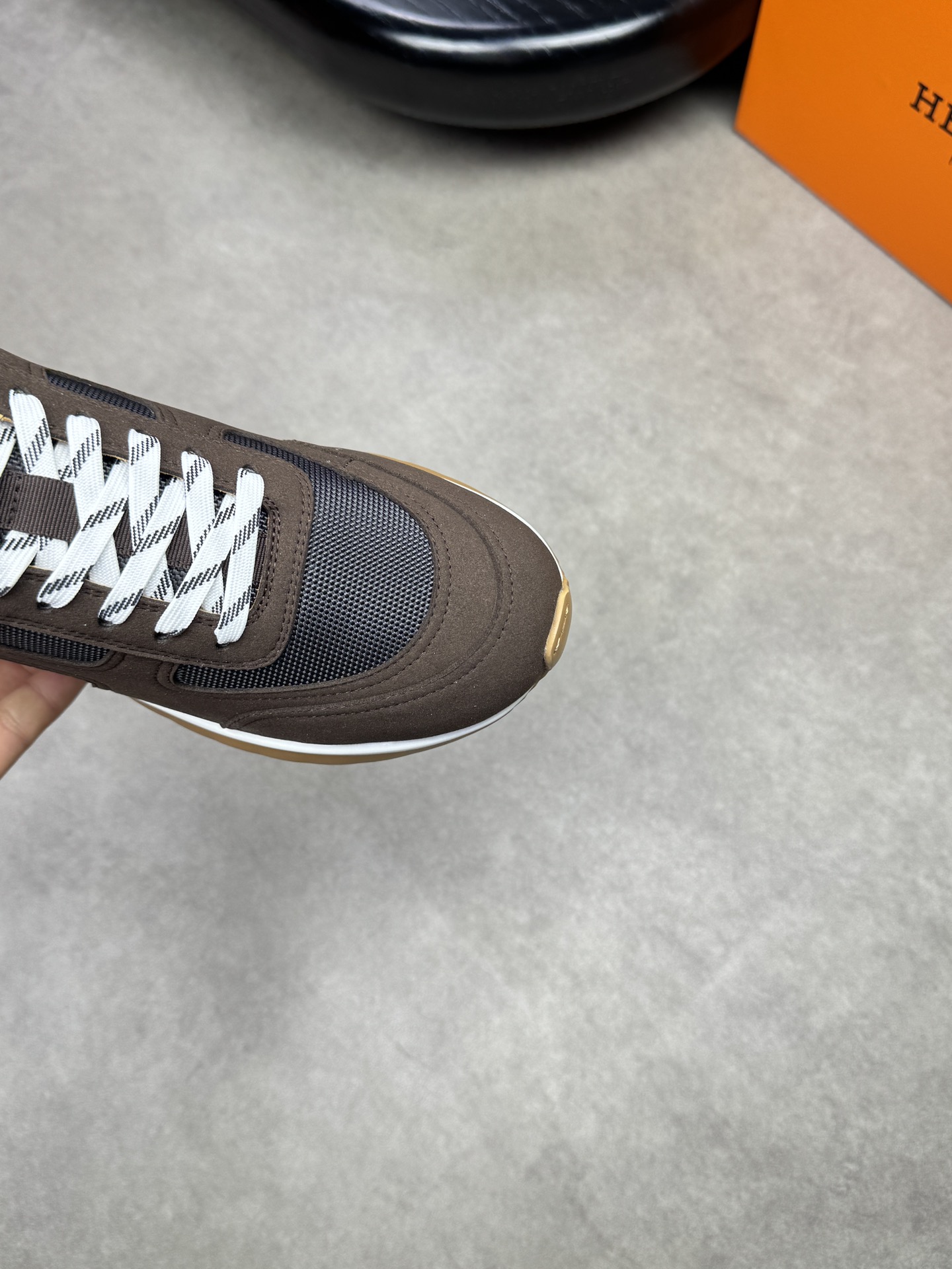 Hermes Men's Brown Suede & Canvas Casual Sneakers Designer H0372 Shoes 7 i1742020487 3372 5