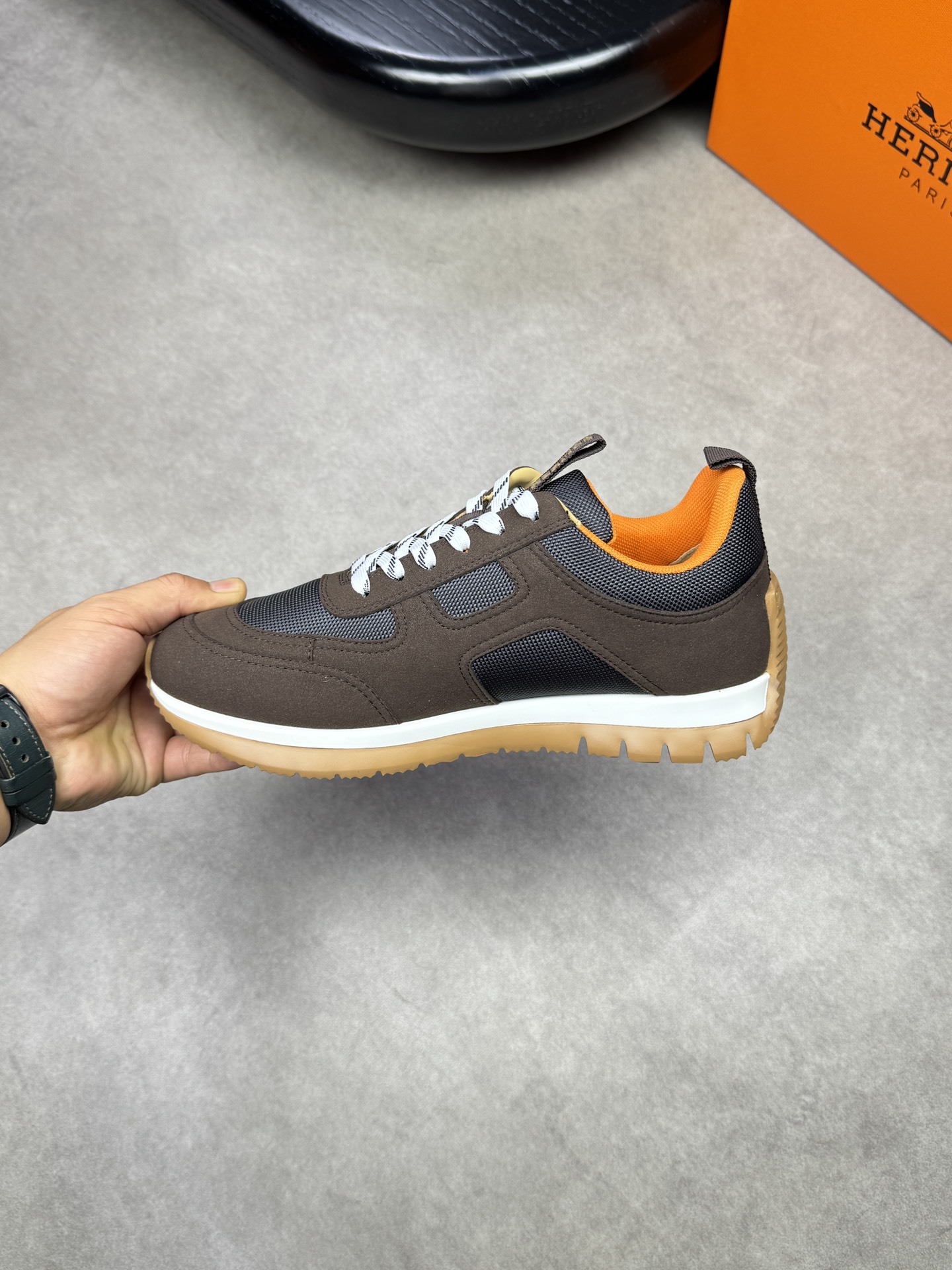 Hermes Men's Brown Suede & Canvas Casual Sneakers Designer H0372 Shoes 6 i1742020487 8082 4