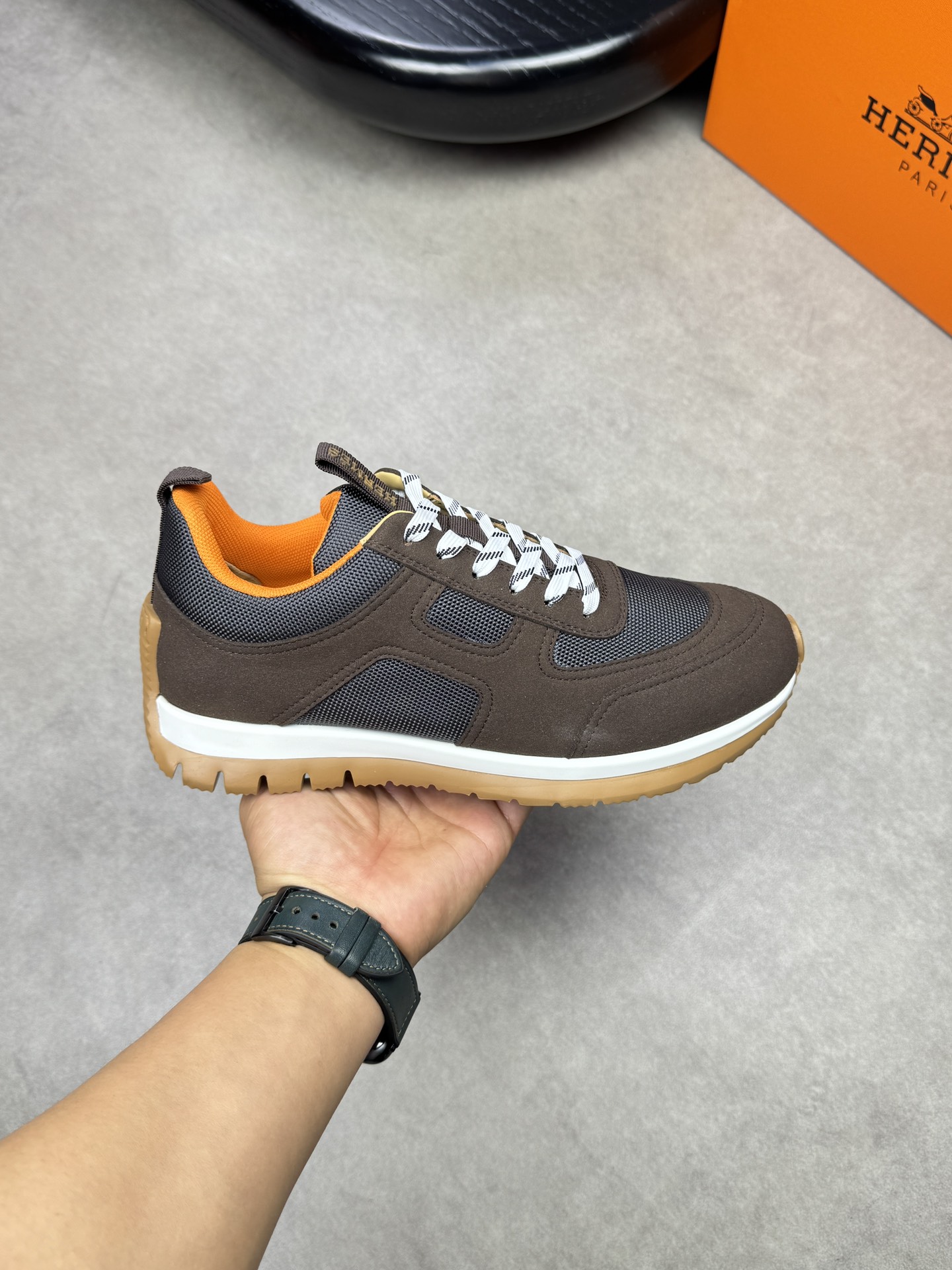 Hermes Men's Brown Suede & Canvas Casual Sneakers Designer H0372 Shoes 5 i1742020487 8473 3