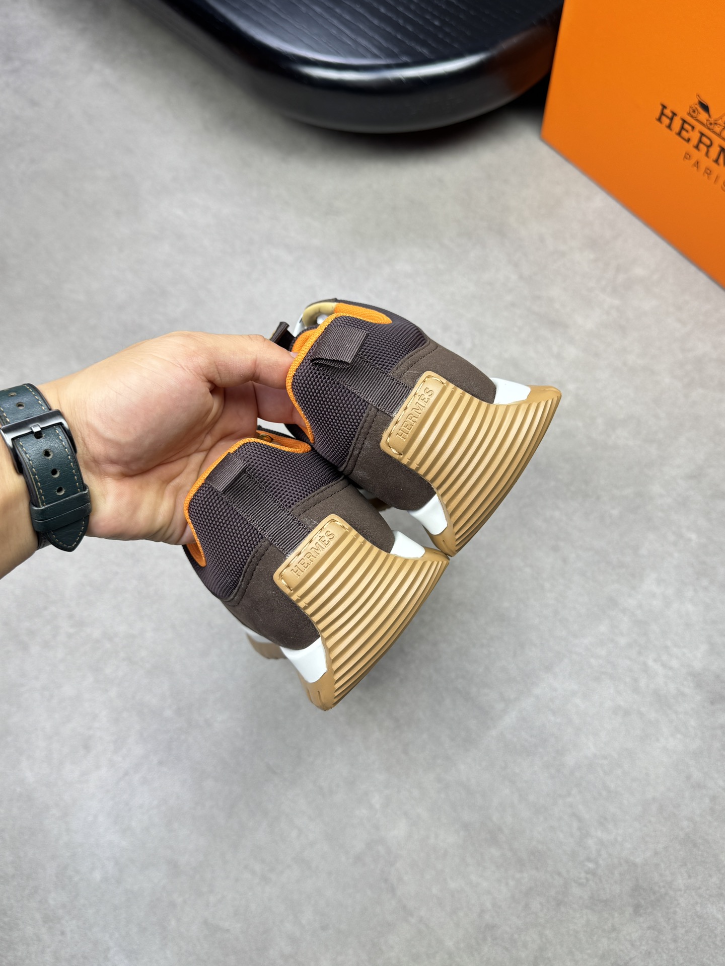 Hermes Men's Brown Suede & Canvas Casual Sneakers Designer H0372 9 i1742020512 2443 7