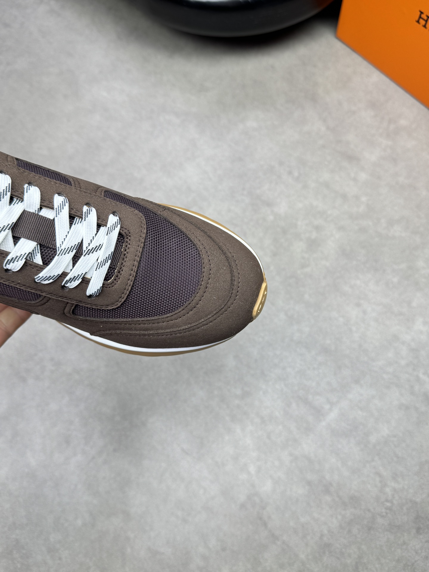 Hermes Men's Brown Suede & Canvas Casual Sneakers Designer H0372 7 i1742020512 3397 5