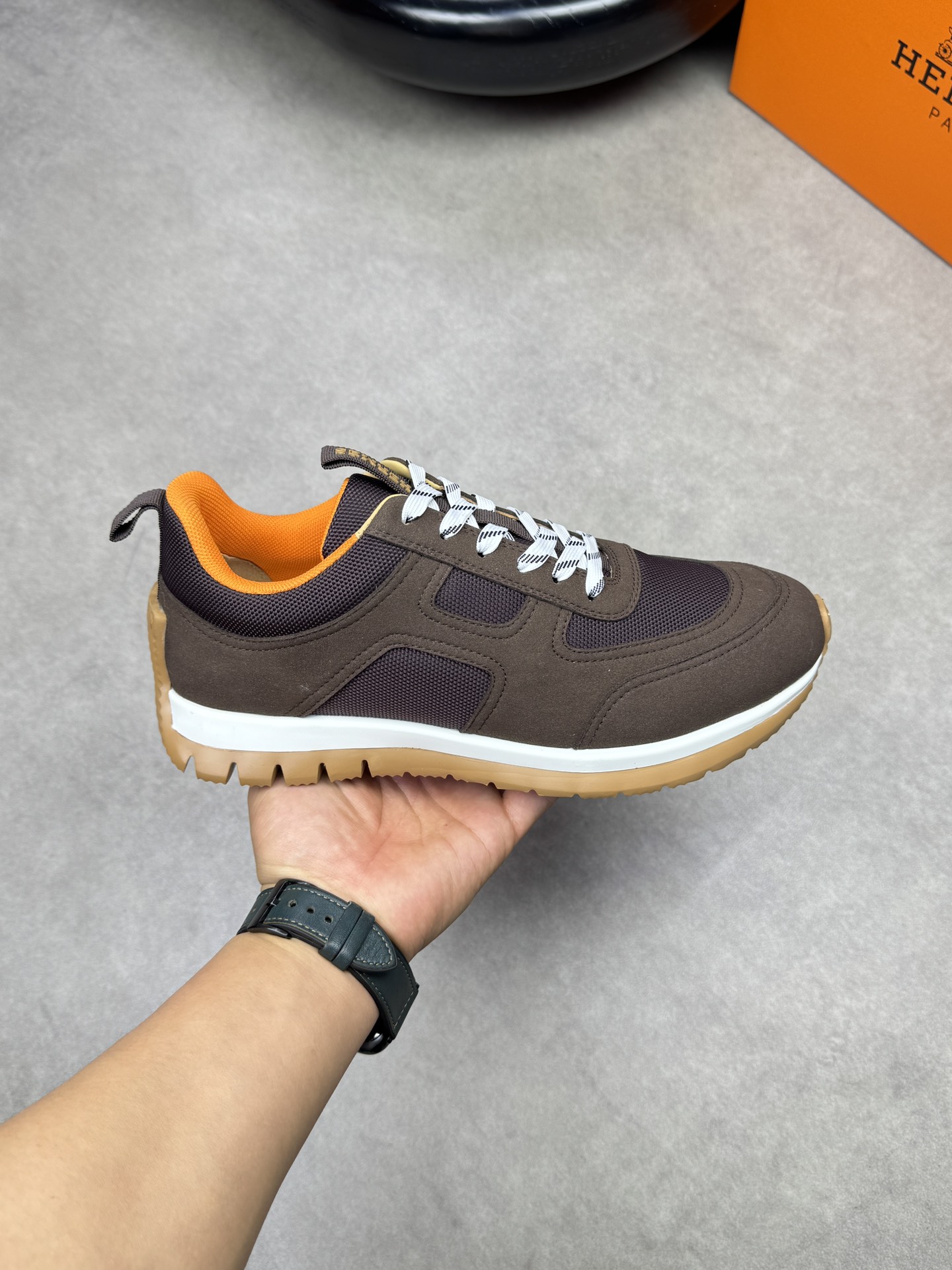 Hermes Men's Brown Suede & Canvas Casual Sneakers Designer H0372 5 i1742020512 5831 3