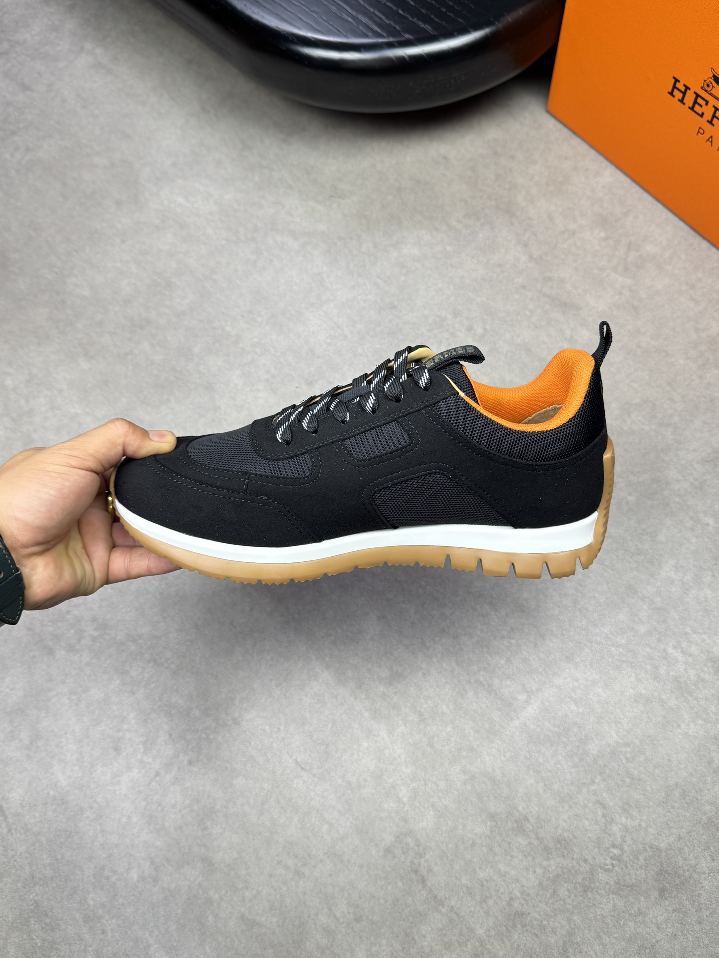 Hermes Men's Black Suede and Canvas H Totem Sneakers - Casual and Stylish 6 i1742020578 1463 4