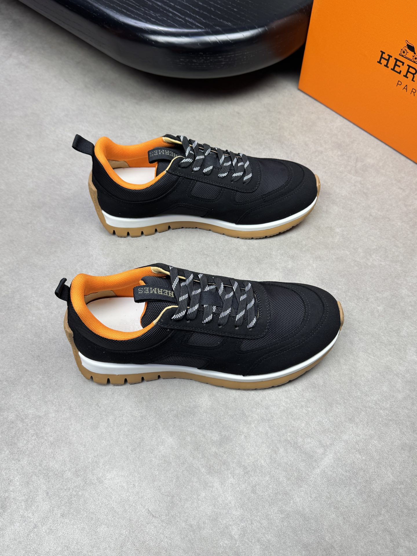 Hermes Men's Black Suede and Canvas H Totem Sneakers - Casual and Stylish