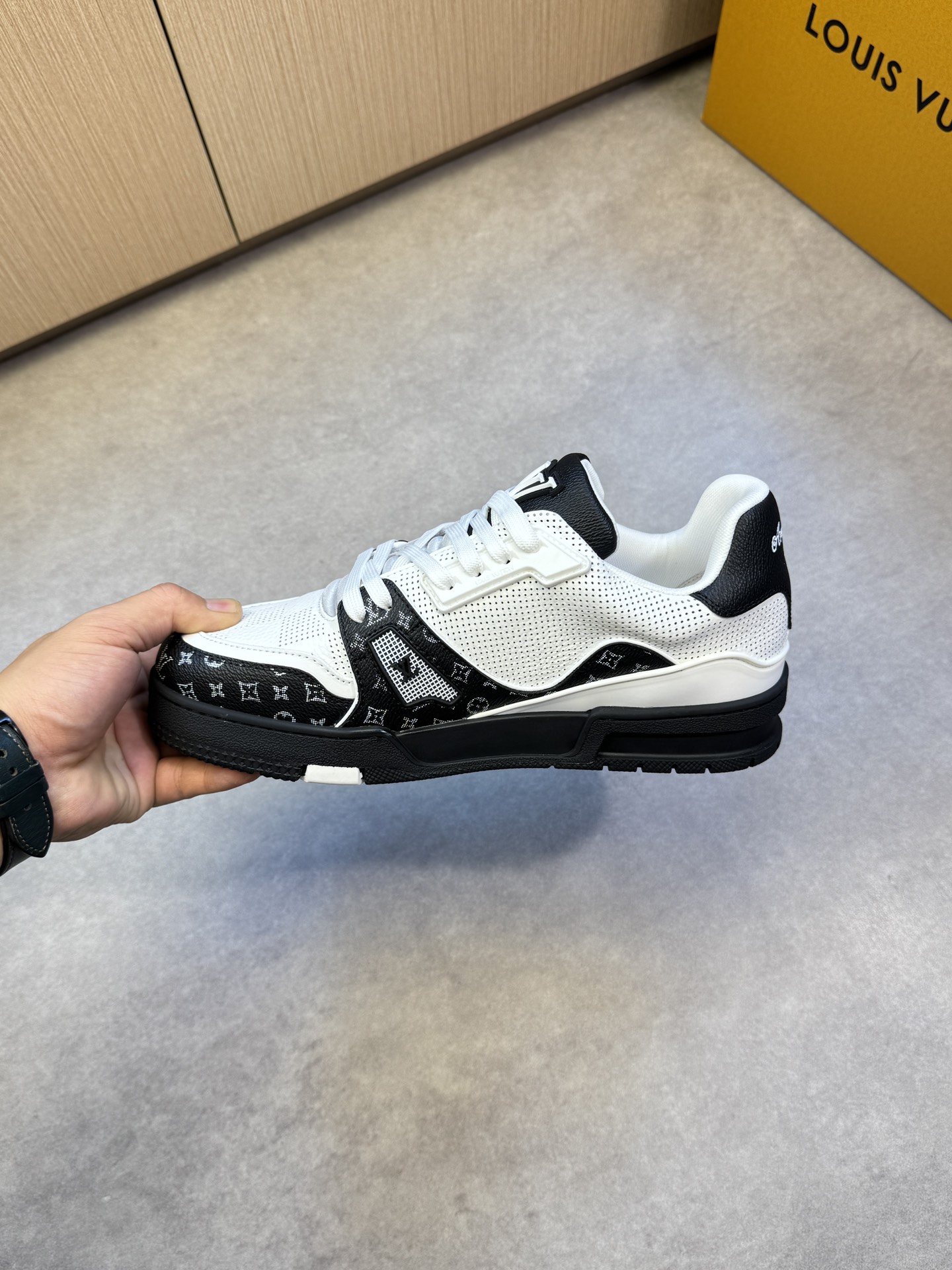Louis Vuitton Men's Trainer Sneaker White/Black Nappa Leather, Size 39-44 6 i1742752663 5342 4