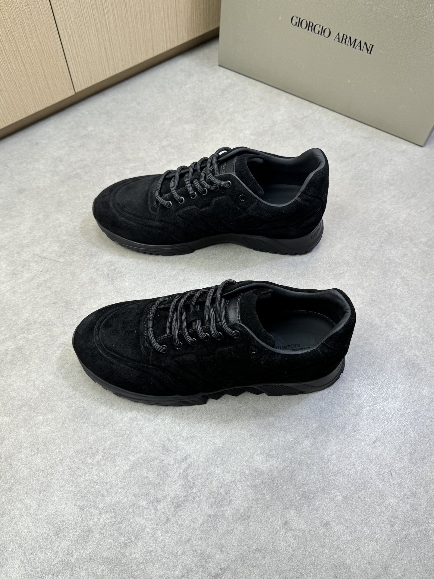 Giorgio Armani Men's Black Nappa Leather Sneakers Embossed Logo, Size 39-44 4 i1743008630 1896 2