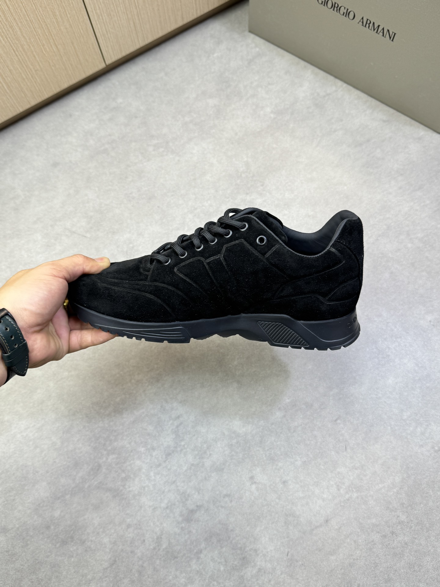 Giorgio Armani Men's Black Nappa Leather Sneakers Embossed Logo, Size 39-44 6 i1743008630 3931 4