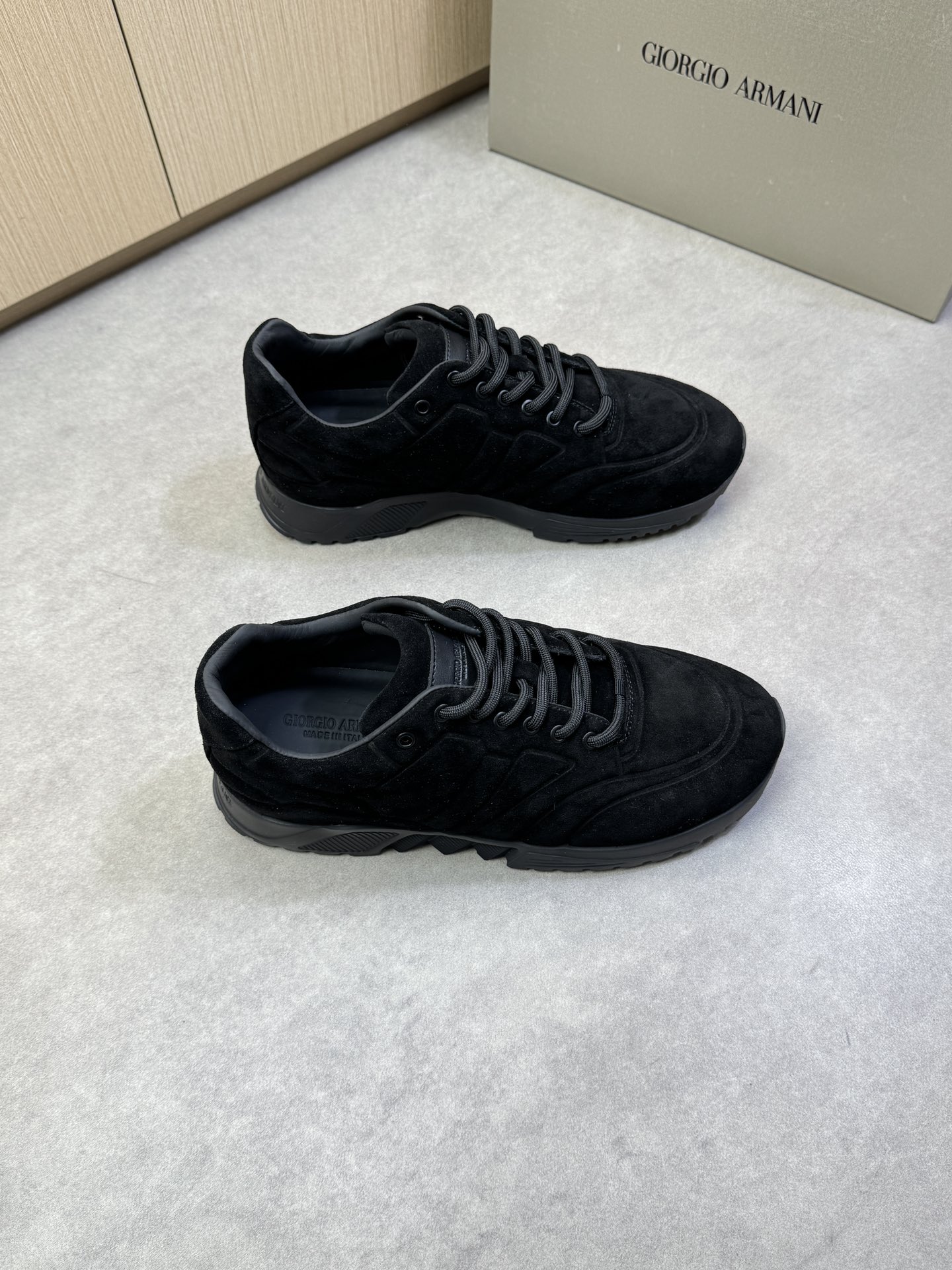 Giorgio Armani Men's Black Nappa Leather Sneakers Embossed Logo, Size 39-44 2 i1743008630 5602 0