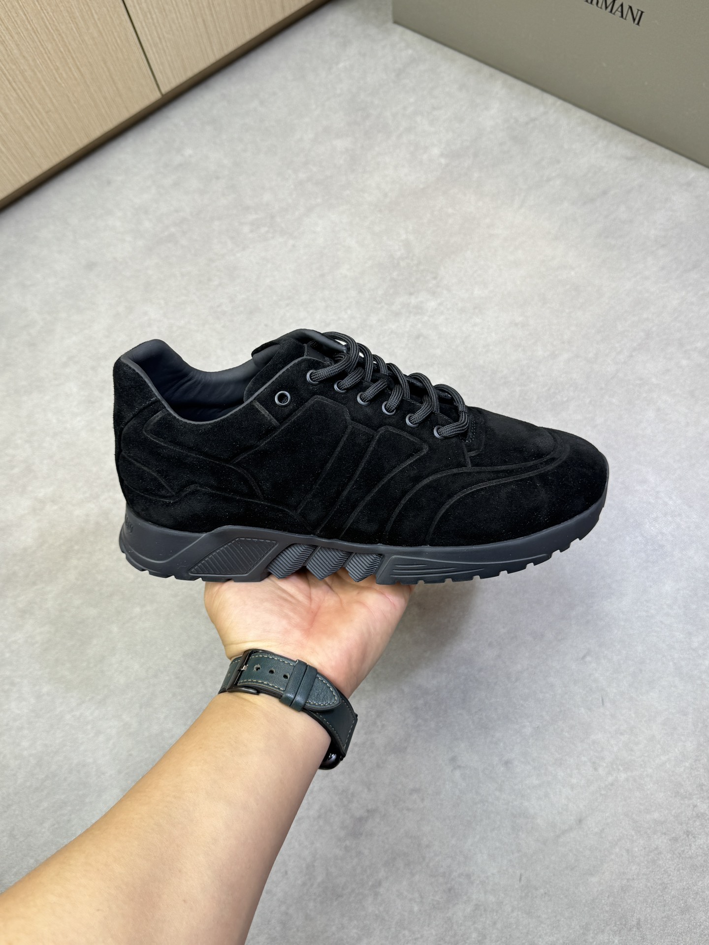Giorgio Armani Men's Black Nappa Leather Sneakers Embossed Logo, Size 39-44 5 i1743008630 8572 3