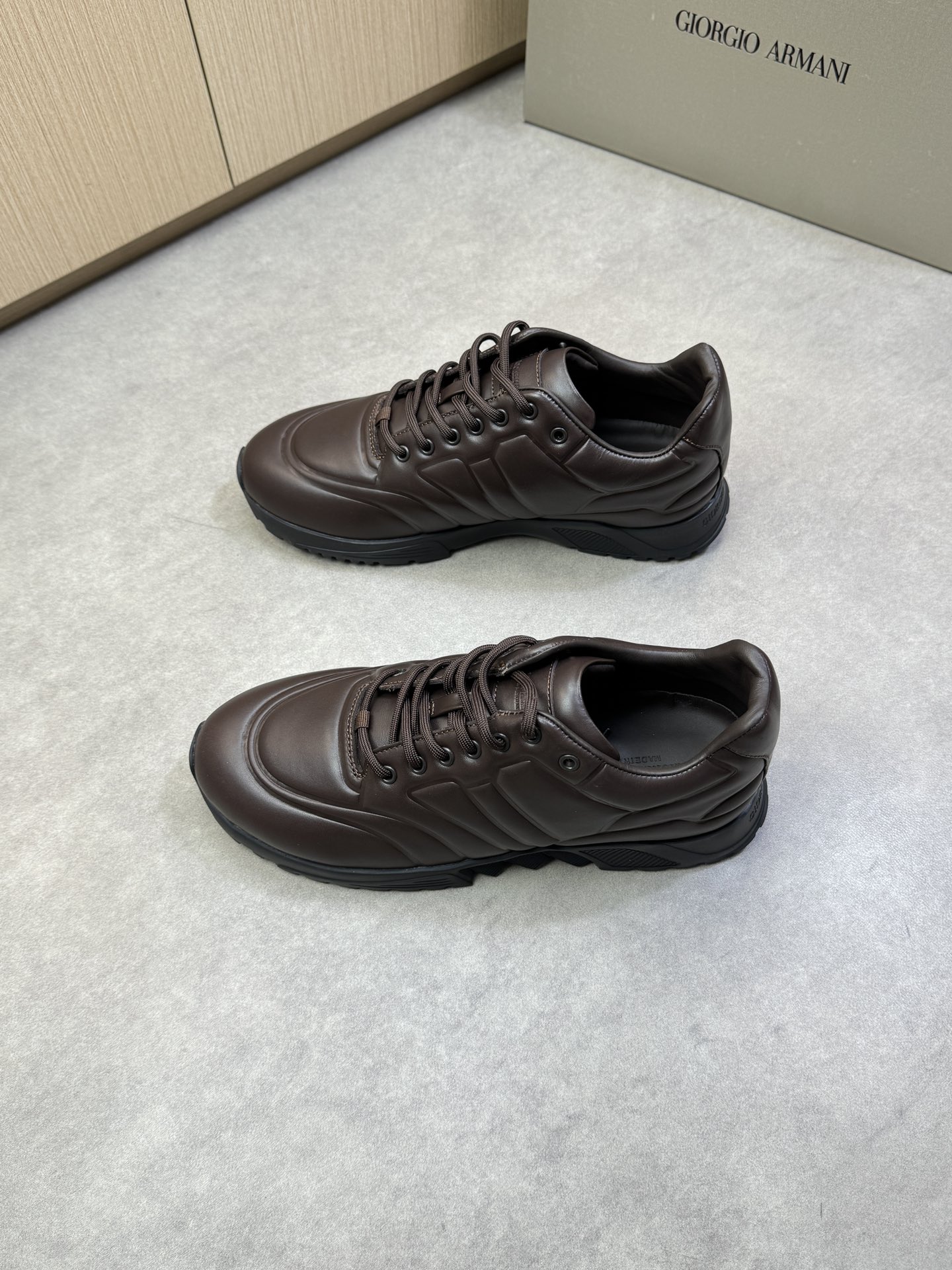 Giorgio Armani Men's Nappa Leather Sneakers, Brown, Sizes 39-44 4 i1743009847 2517 2