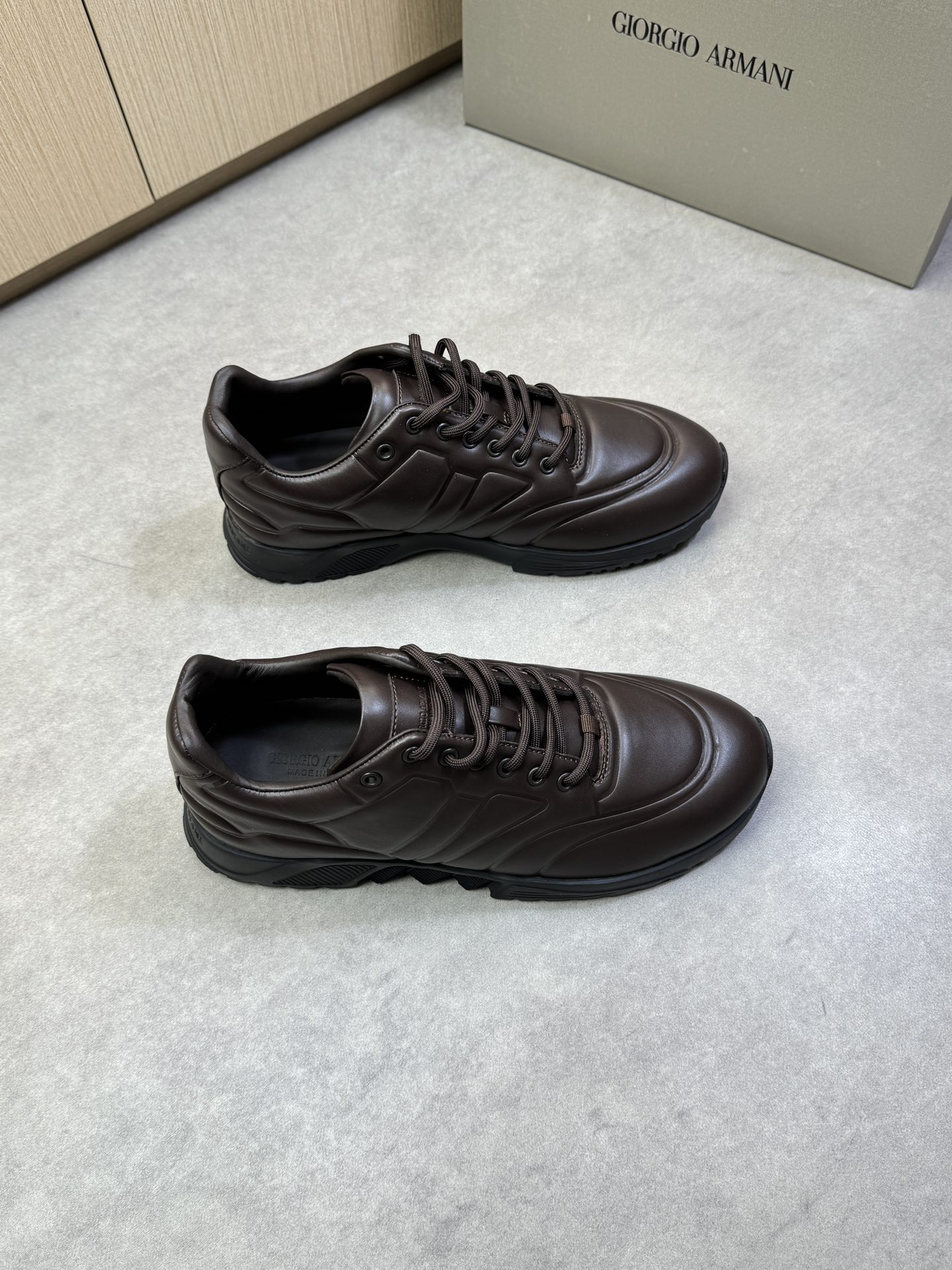 Giorgio Armani Men's Nappa Leather Sneakers, Brown, Sizes 39-44 2 i1743009847 3841 0