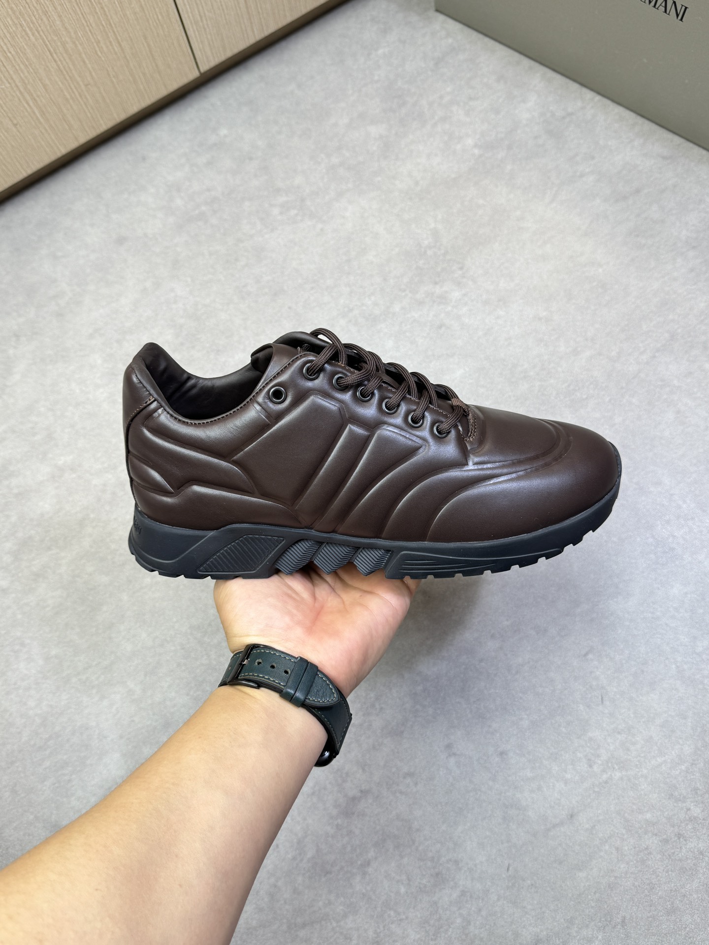 Giorgio Armani Men's Nappa Leather Sneakers, Brown, Sizes 39-44 5 i1743009847 7916 3
