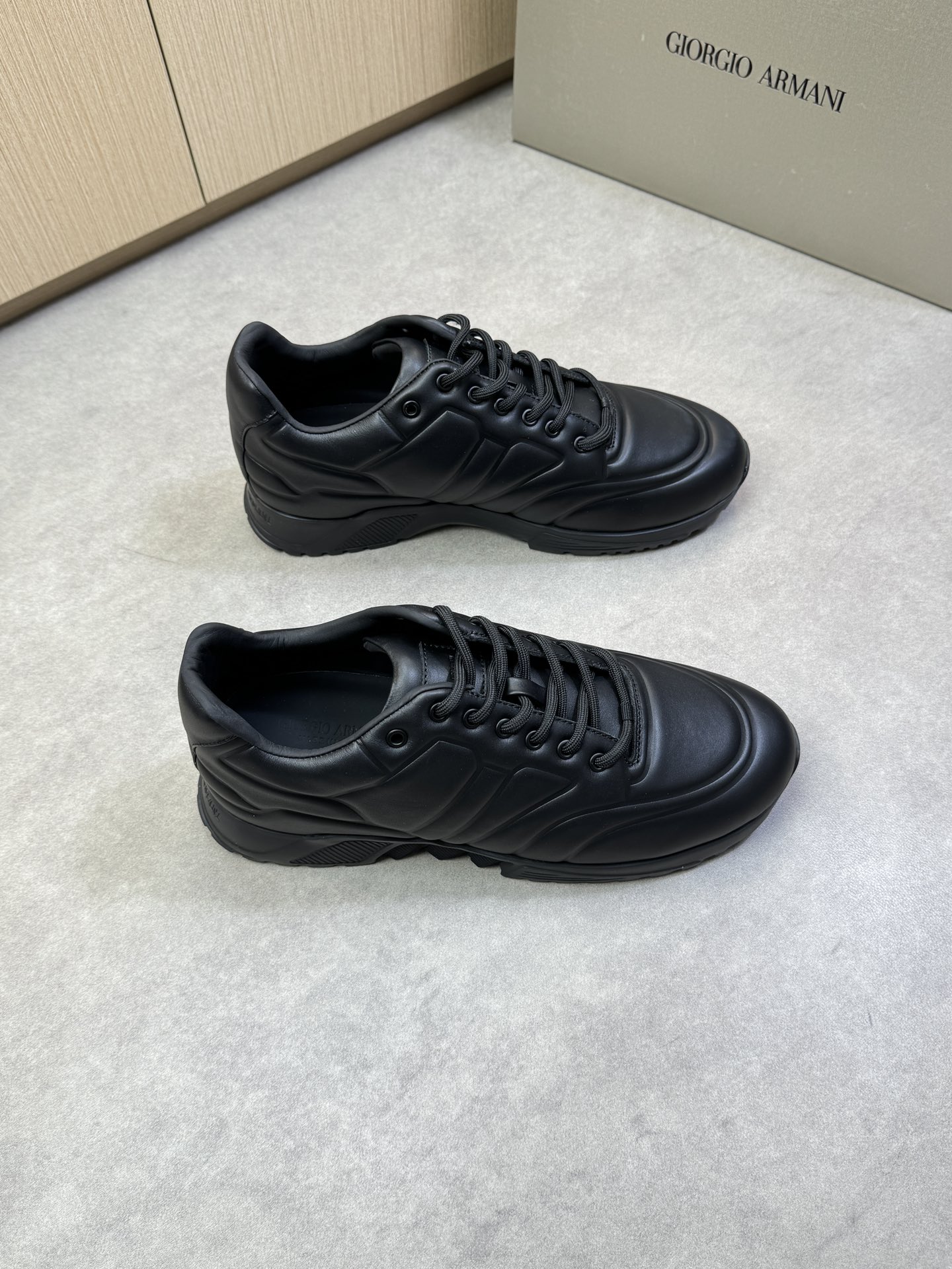 Giorgio Armani Men's Black Leather Sneakers - Premium Quality & Comfort 1 Giorgio Armani Men's Black Leather Sneakers - Premium Quality & Comfort