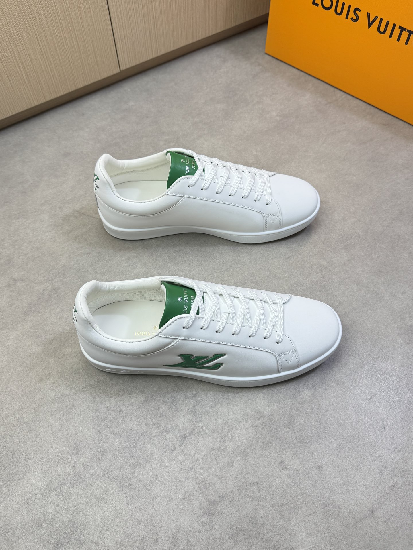 Louis Vuitton Men's Nappa Leather Casual Sneakers - White With Green Logo 2 i1743011311 8605 0