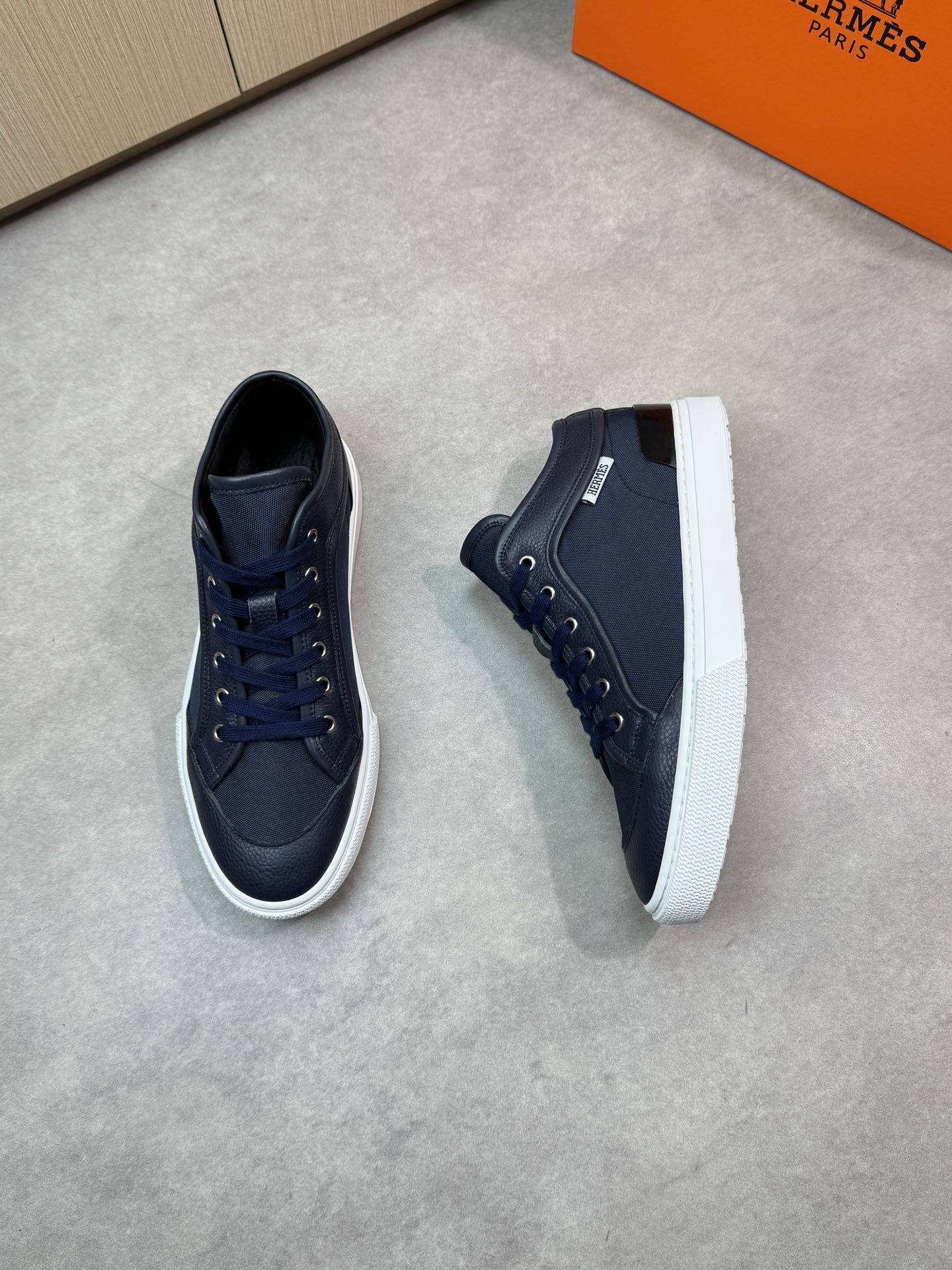 Hermes Men's Blue Leather Trim Canvas Sneakers Lace-Up Casual Shoes 3 i1743182500 1850 1