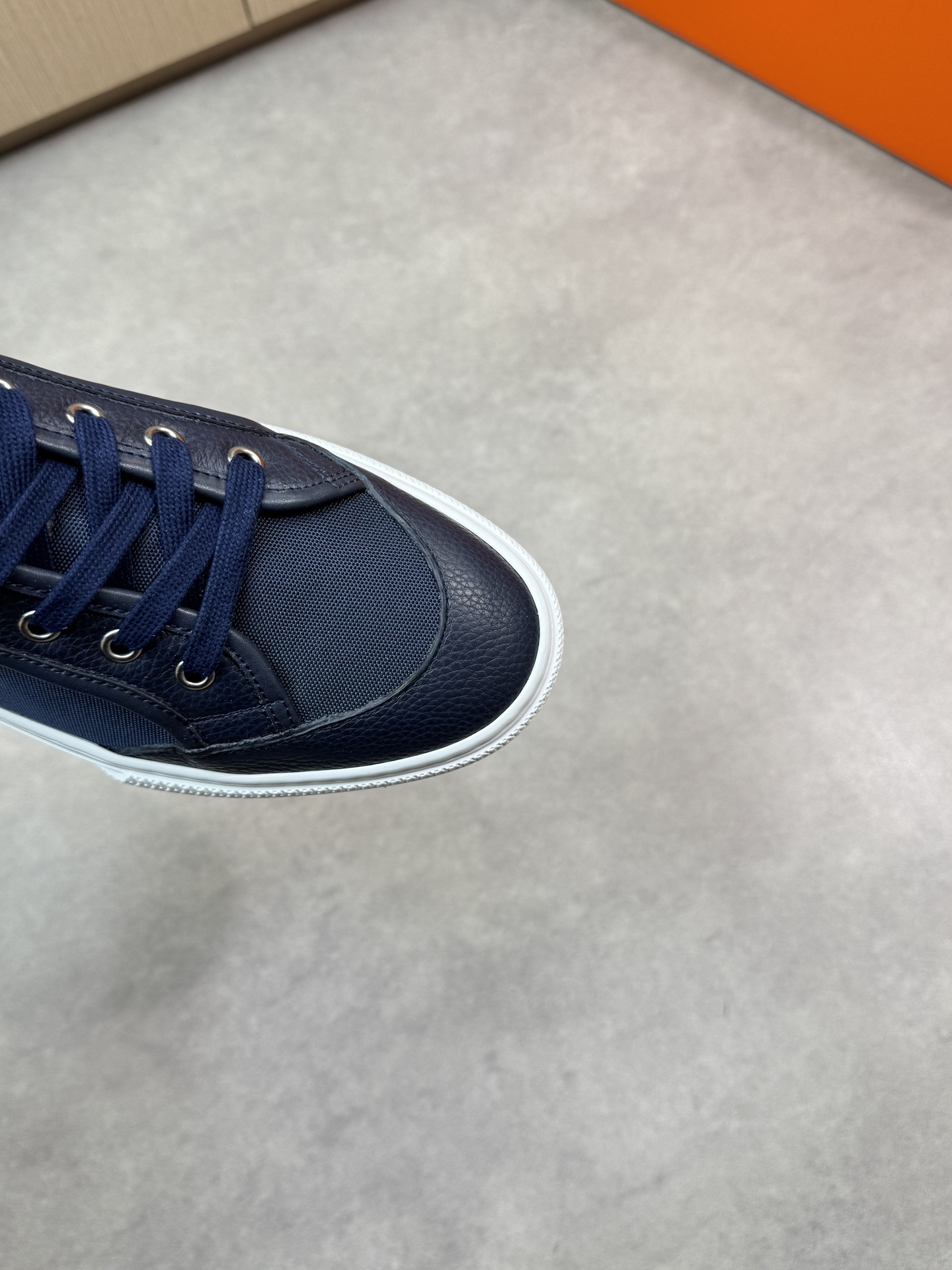 Hermes Men's Blue Leather Trim Canvas Sneakers Lace-Up Casual Shoes 7 i1743182500 5050 5