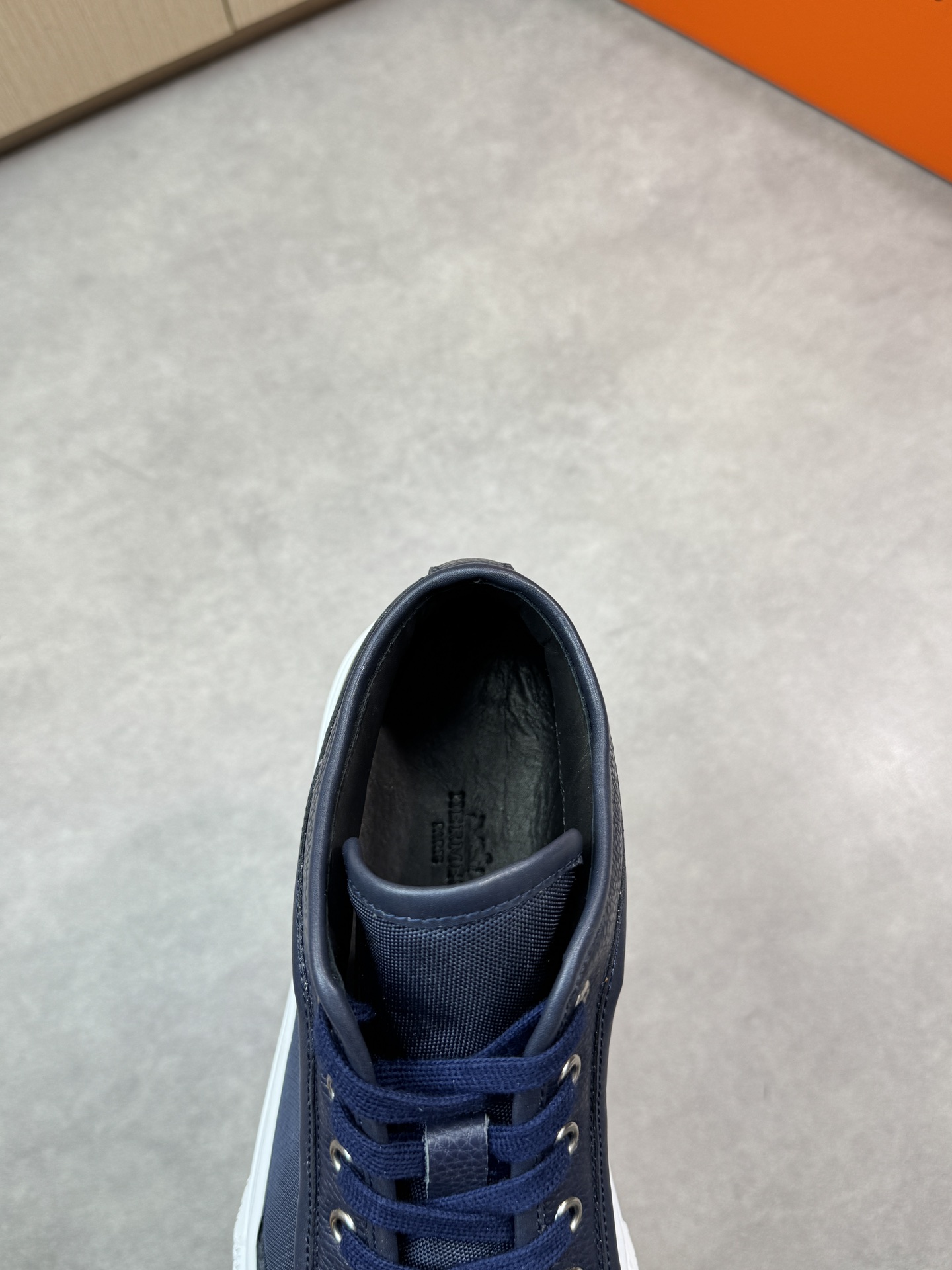 Hermes Men's Blue Leather Trim Canvas Sneakers Lace-Up Casual Shoes 8 i1743182500 8206 6