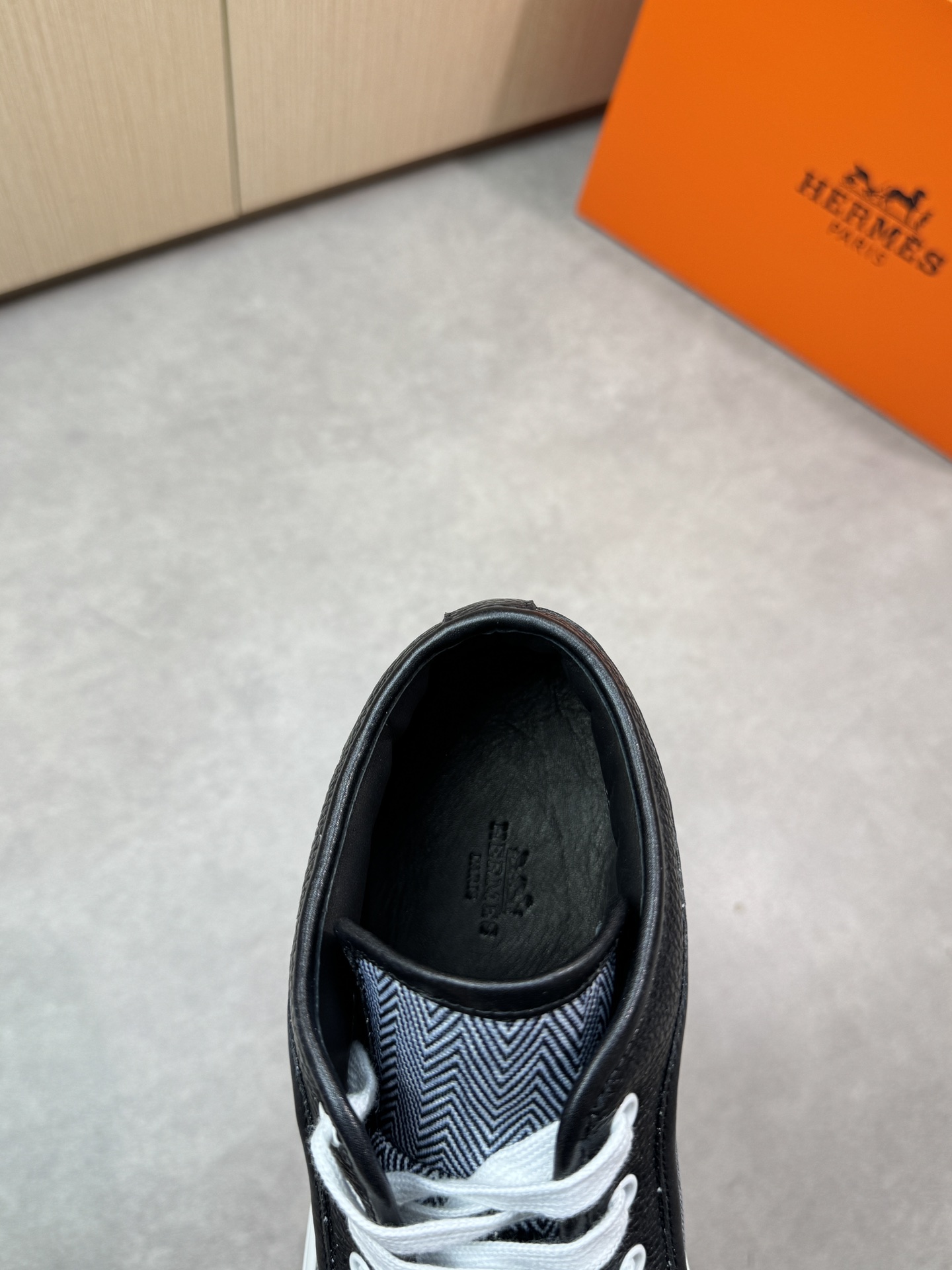 Hermes Men's Leather & Canvas Sneakers, Black & White, Sizes 38-44 8 i1743182588 1101 6