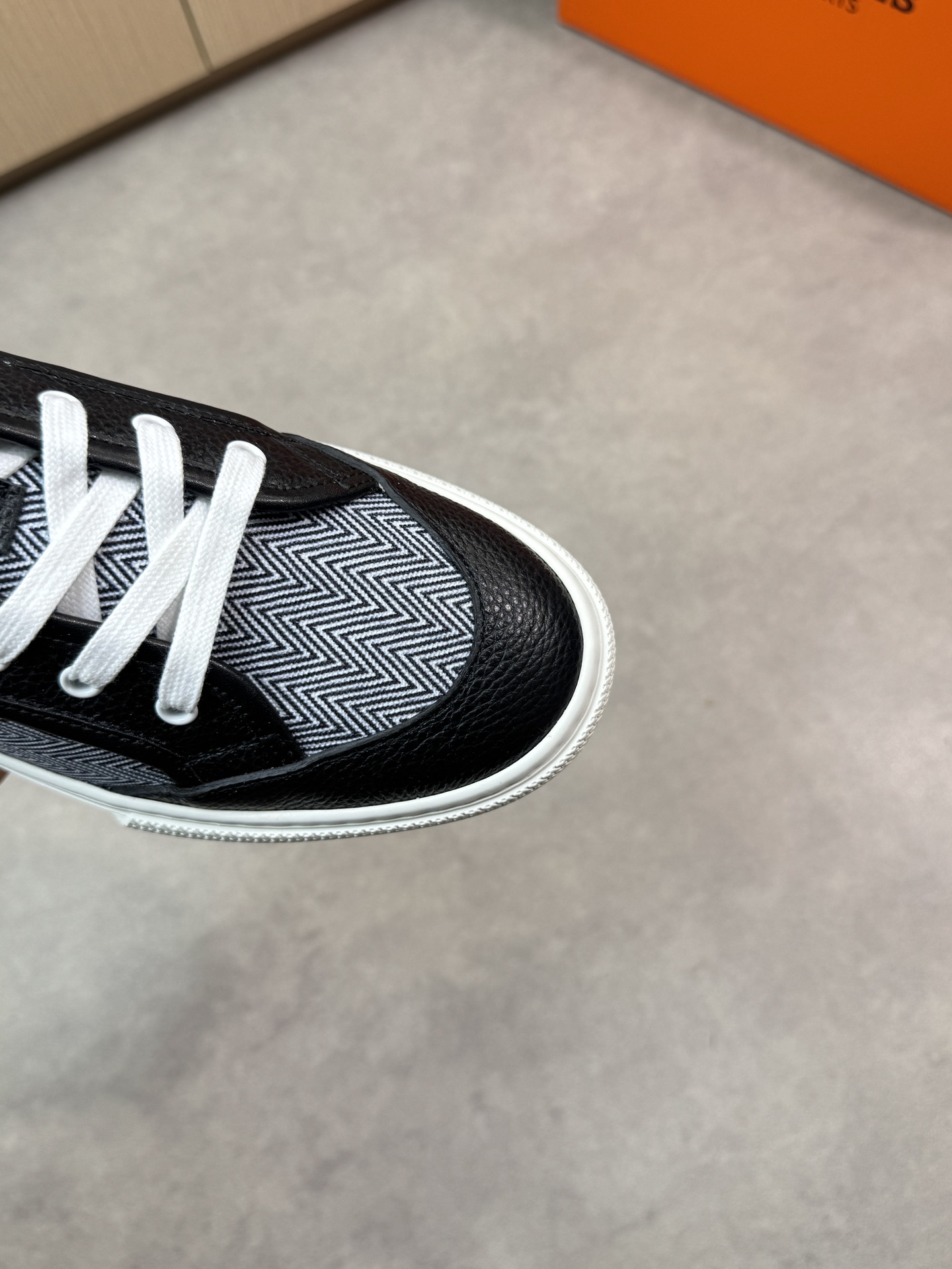 Hermes Men's Leather & Canvas Sneakers, Black & White, Sizes 38-44 7 i1743182588 2404 5