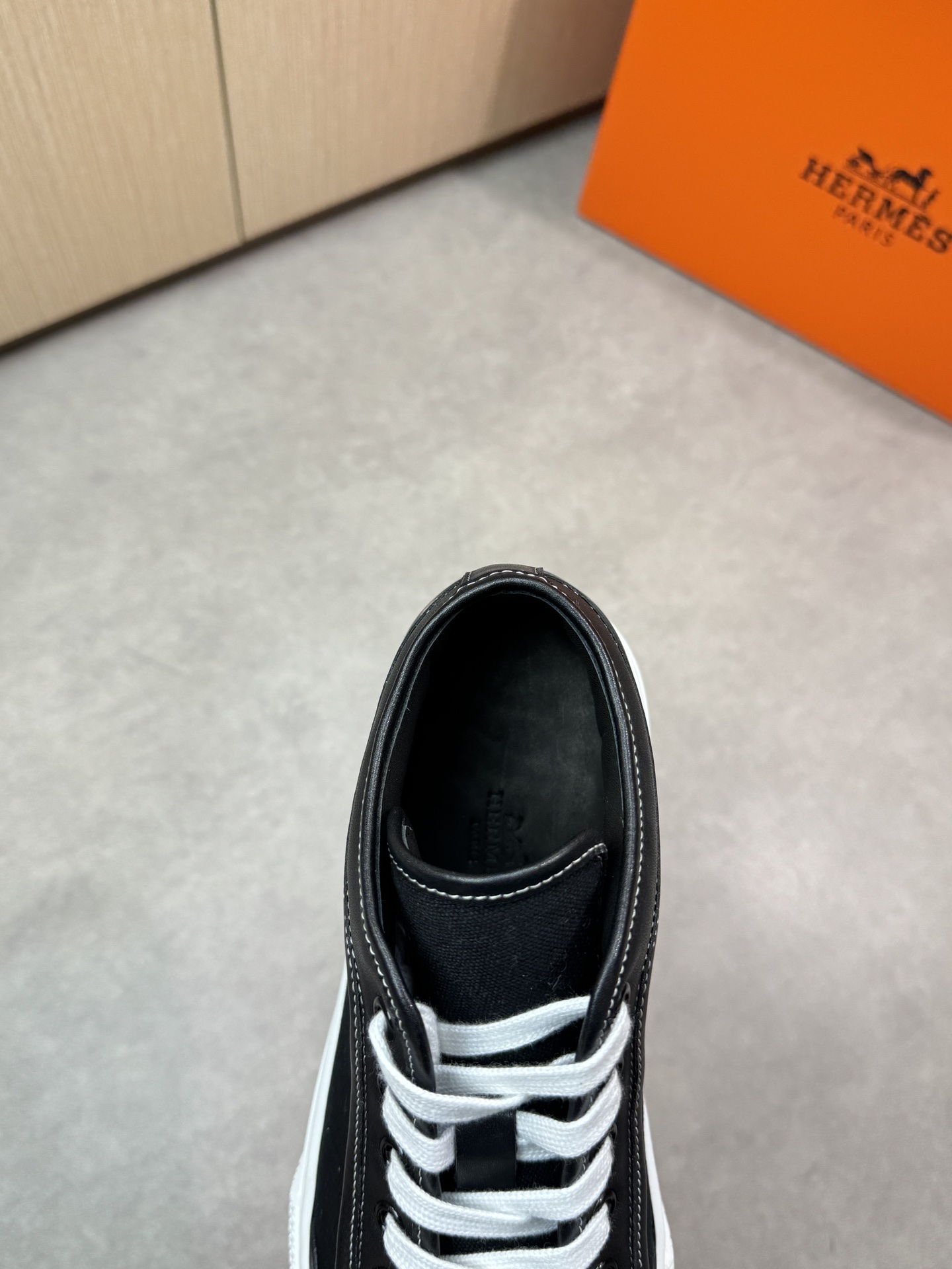 Hermes Men's Black Leather and Canvas Low-Top Sneakers, Sizes 38-44 8 i1743182623 3277 6