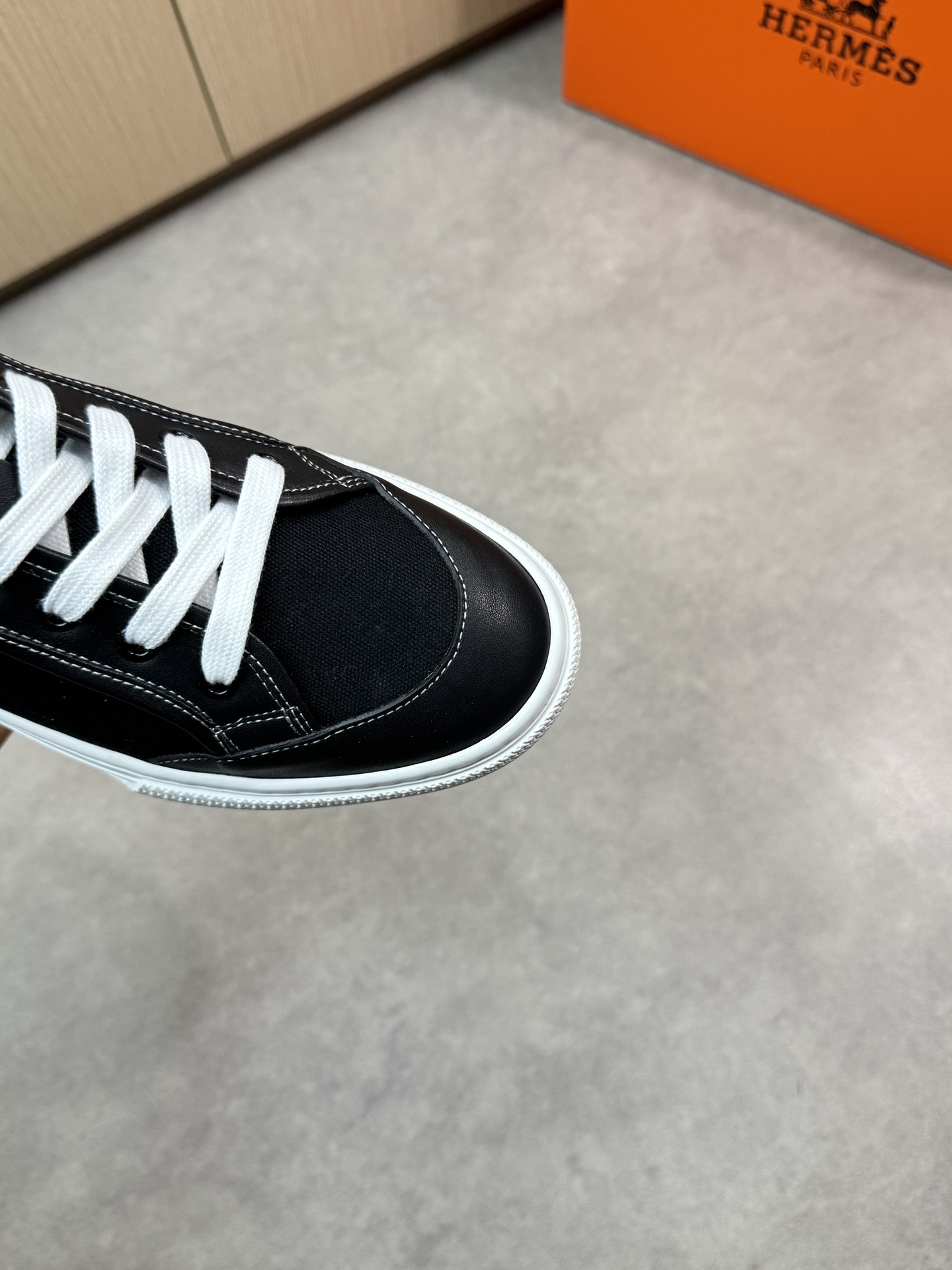 Hermes Men's Black Leather and Canvas Low-Top Sneakers, Sizes 38-44 7 i1743182623 4464 5