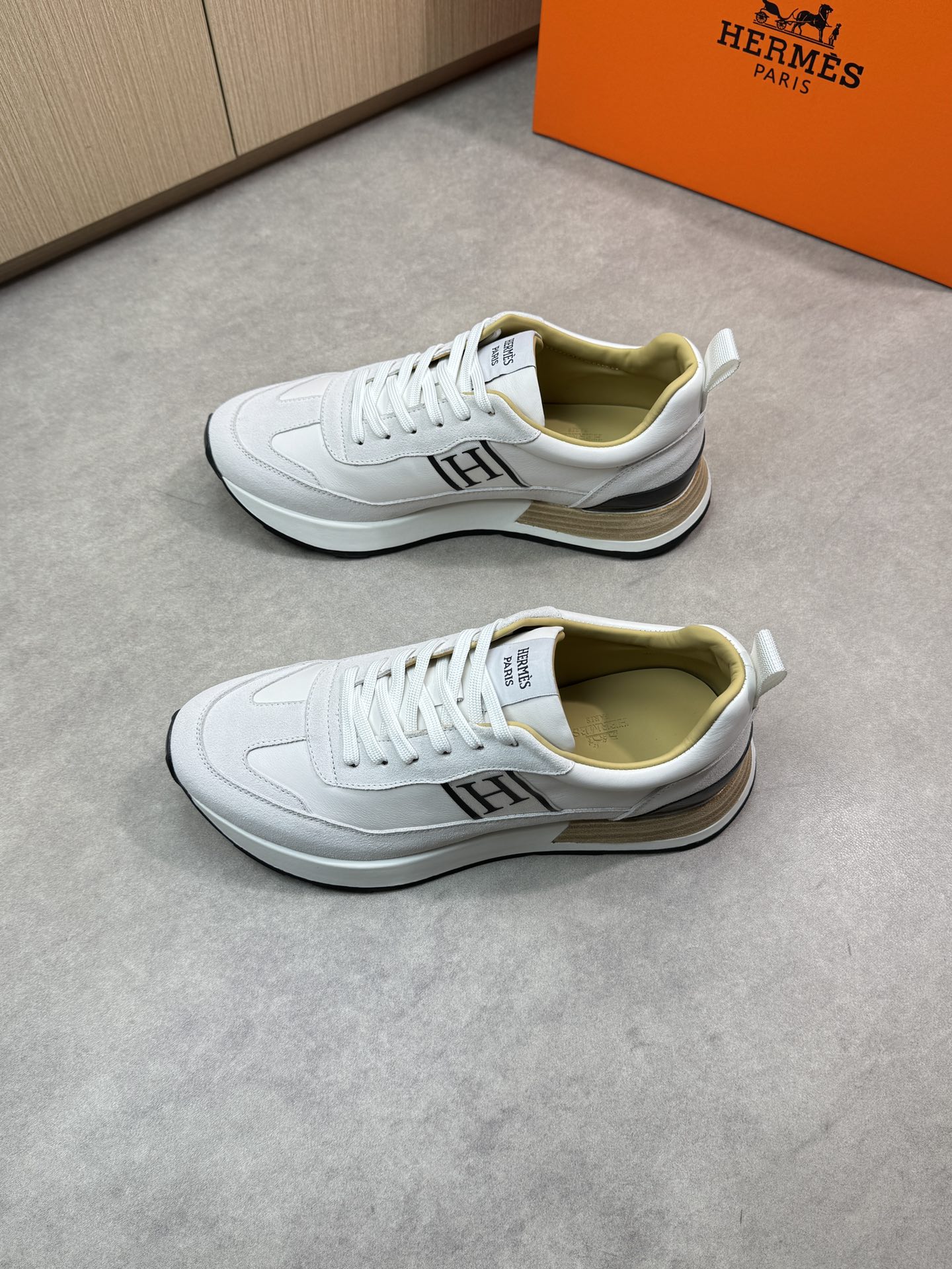 Hermès White Nappa Leather & Suede Sneakers with Logo Webbing 4 i1743183602 6405 2