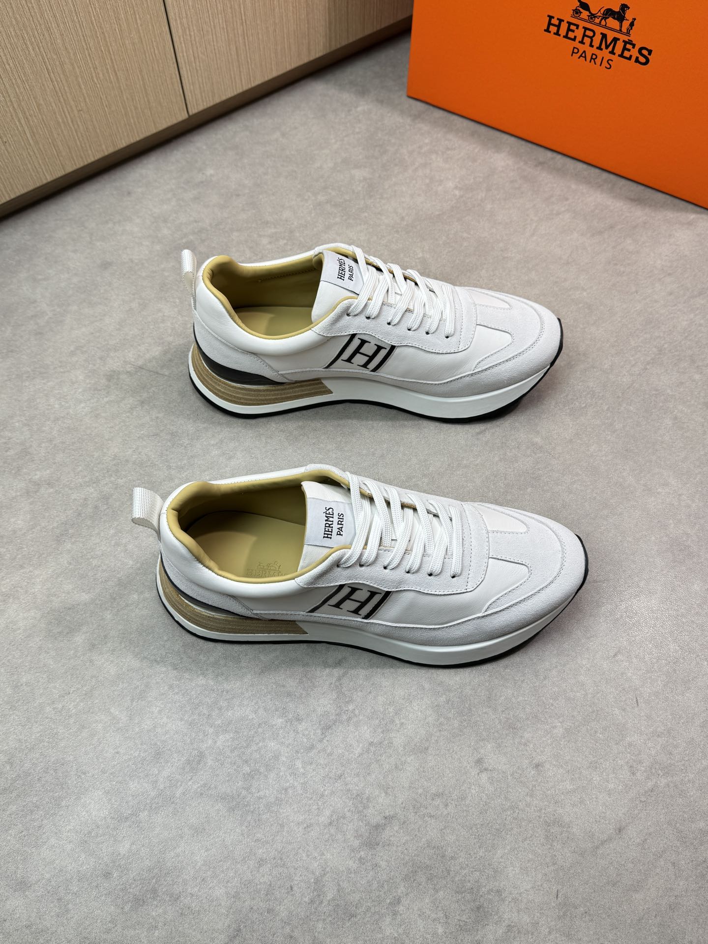 Hermès White Nappa Leather & Suede Sneakers with Logo Webbing 2 i1743183602 8215 0