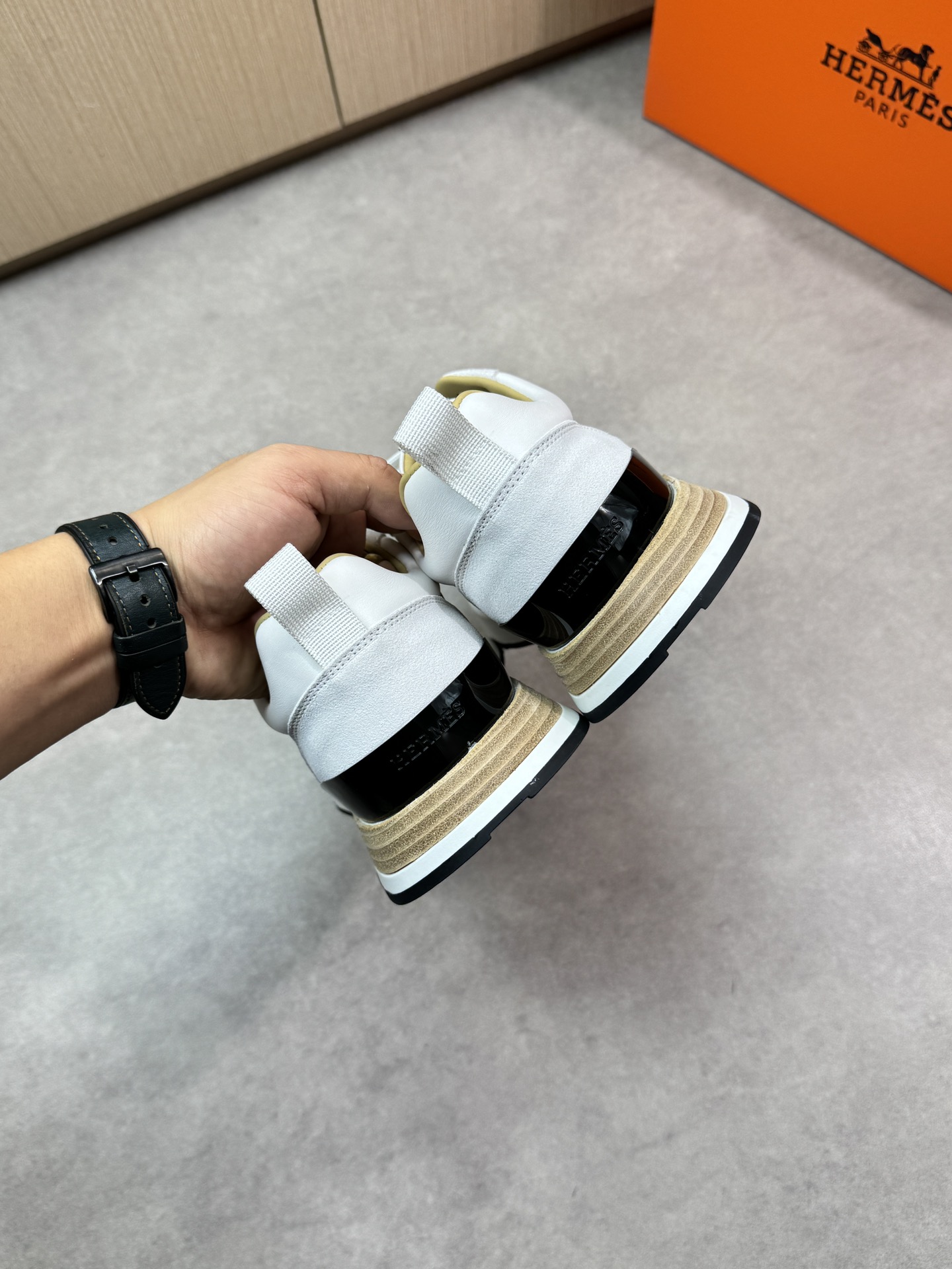 Hermès White Nappa Leather & Suede Sneakers with Logo Webbing 9 i1743183602 9421 7