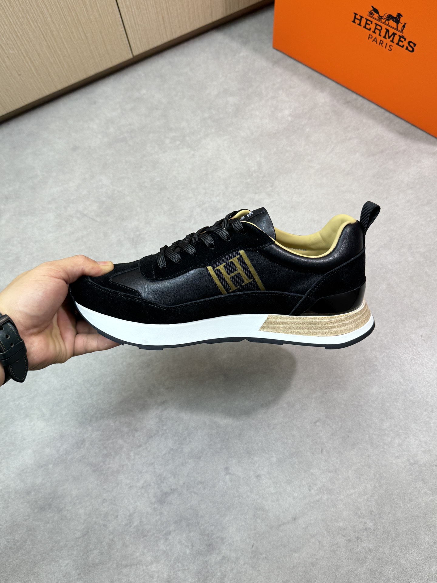 Hermes Men's Black Nappa & Suede Leather Sneakers with 'H' Logo - Size 39-44 6 i1743183620 4163 4