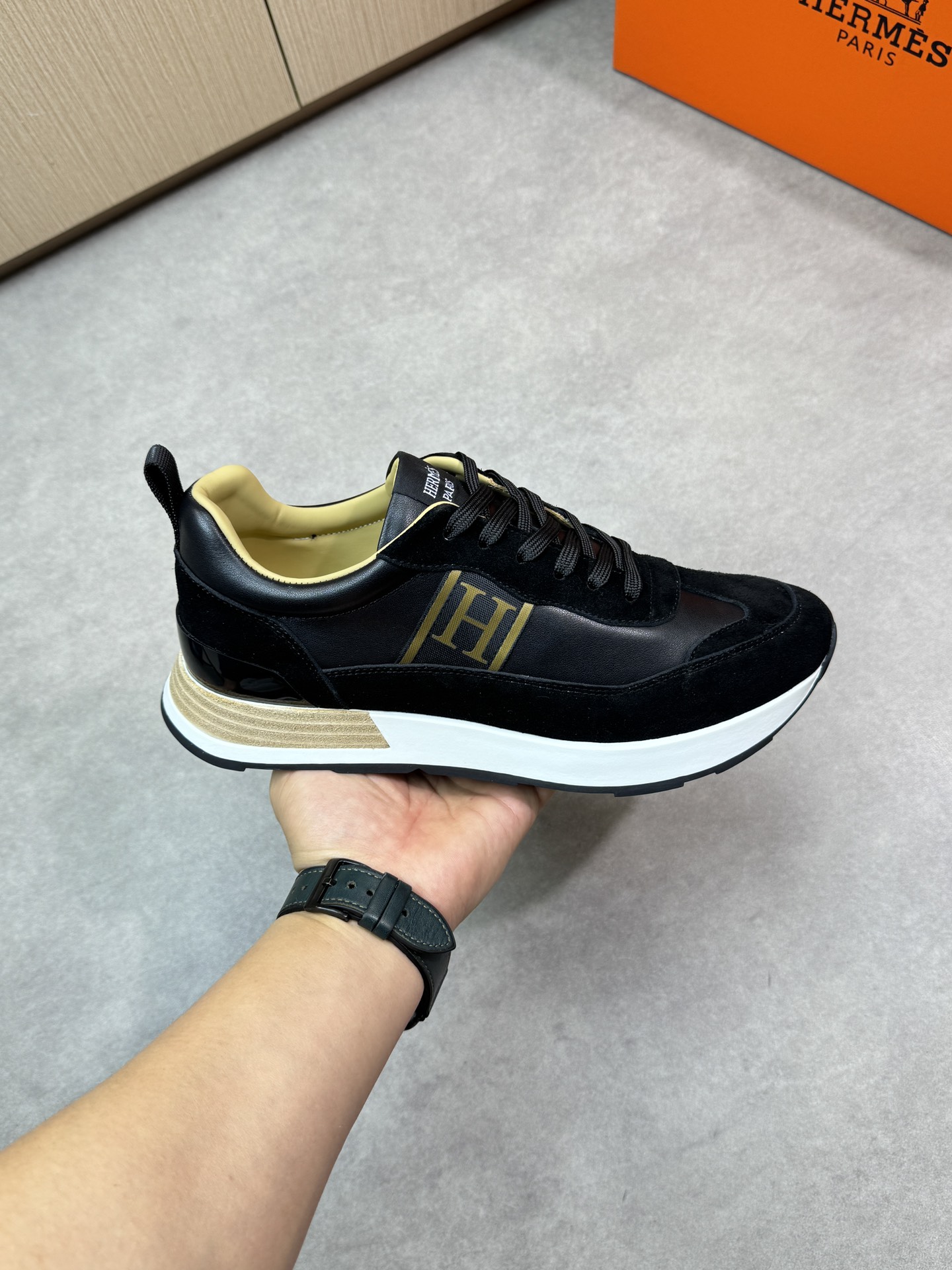 Hermes Men's Black Nappa & Suede Leather Sneakers with 'H' Logo - Size 39-44 5 i1743183620 5940 3