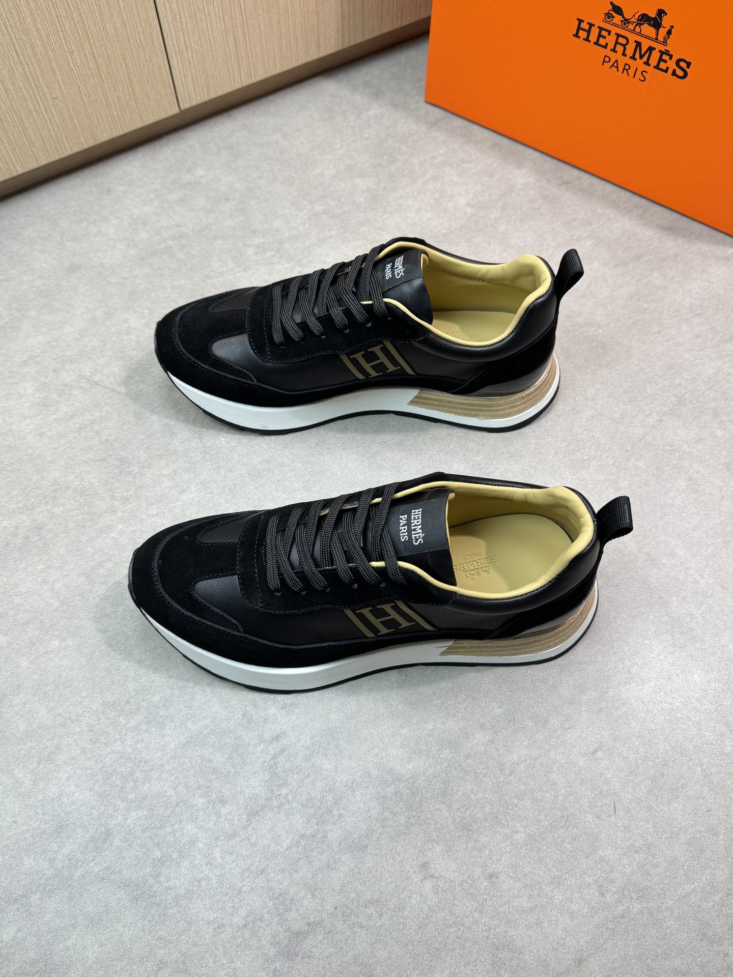Hermes Men's Black Nappa & Suede Leather Sneakers with 'H' Logo - Size 39-44 4 i1743183620 6170 2
